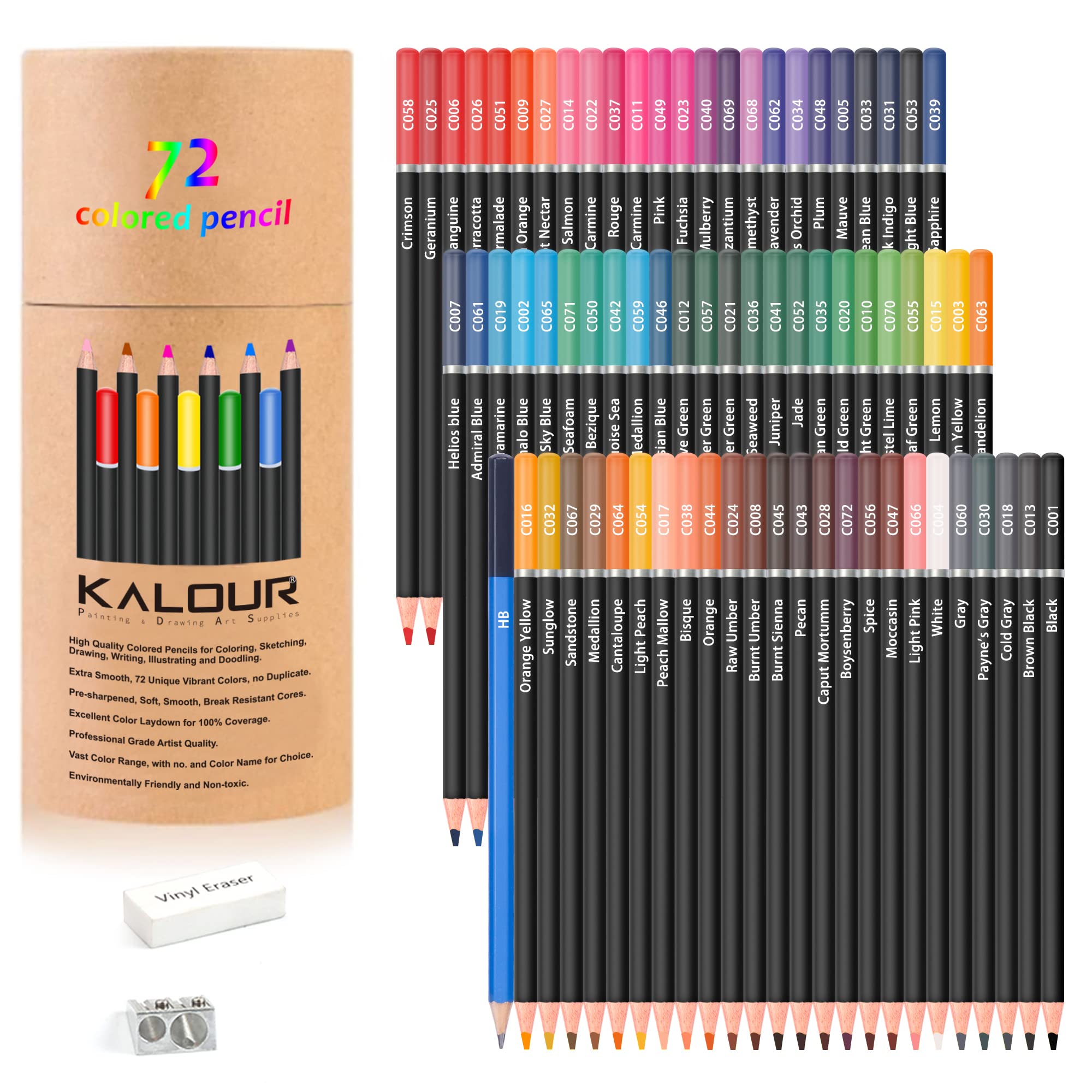 KALOUR 72 Count Colored Pencils for Adult Coloring Books, Soft