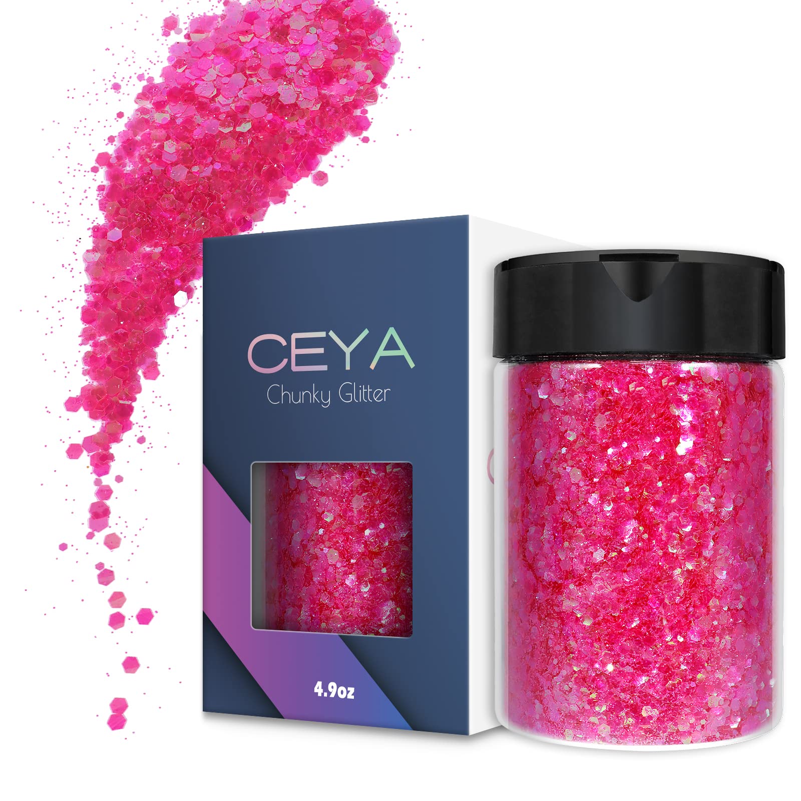 Ceya Chunky Glitter, 4.9oz/ 140g Vibrant Pink Craft Glitter Powder Mixed  Fine Flakes Iridescent Nail Sequins for Nail Art, Hair, Epoxy Resin,  Tumblers, Slime, Painting, Festival Decor