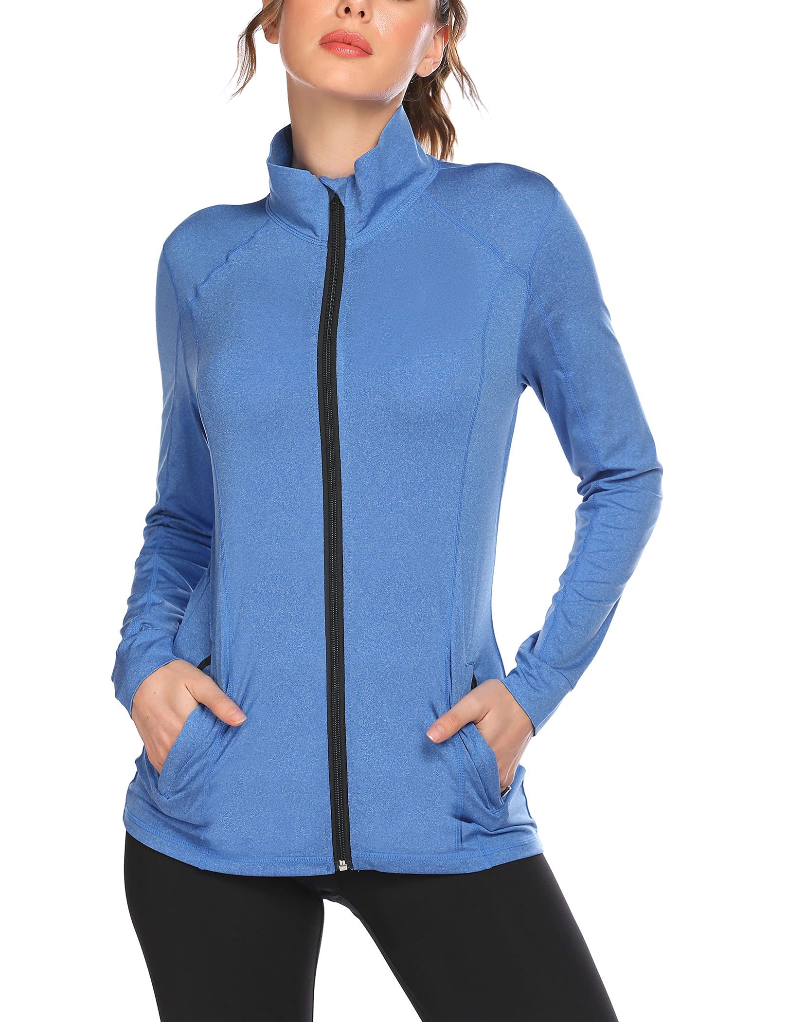 ELESOL Women's Running Jacket Full Zip Workout Jacket Activewear Track  Jacket for Women S-XXL Blue Heather Small