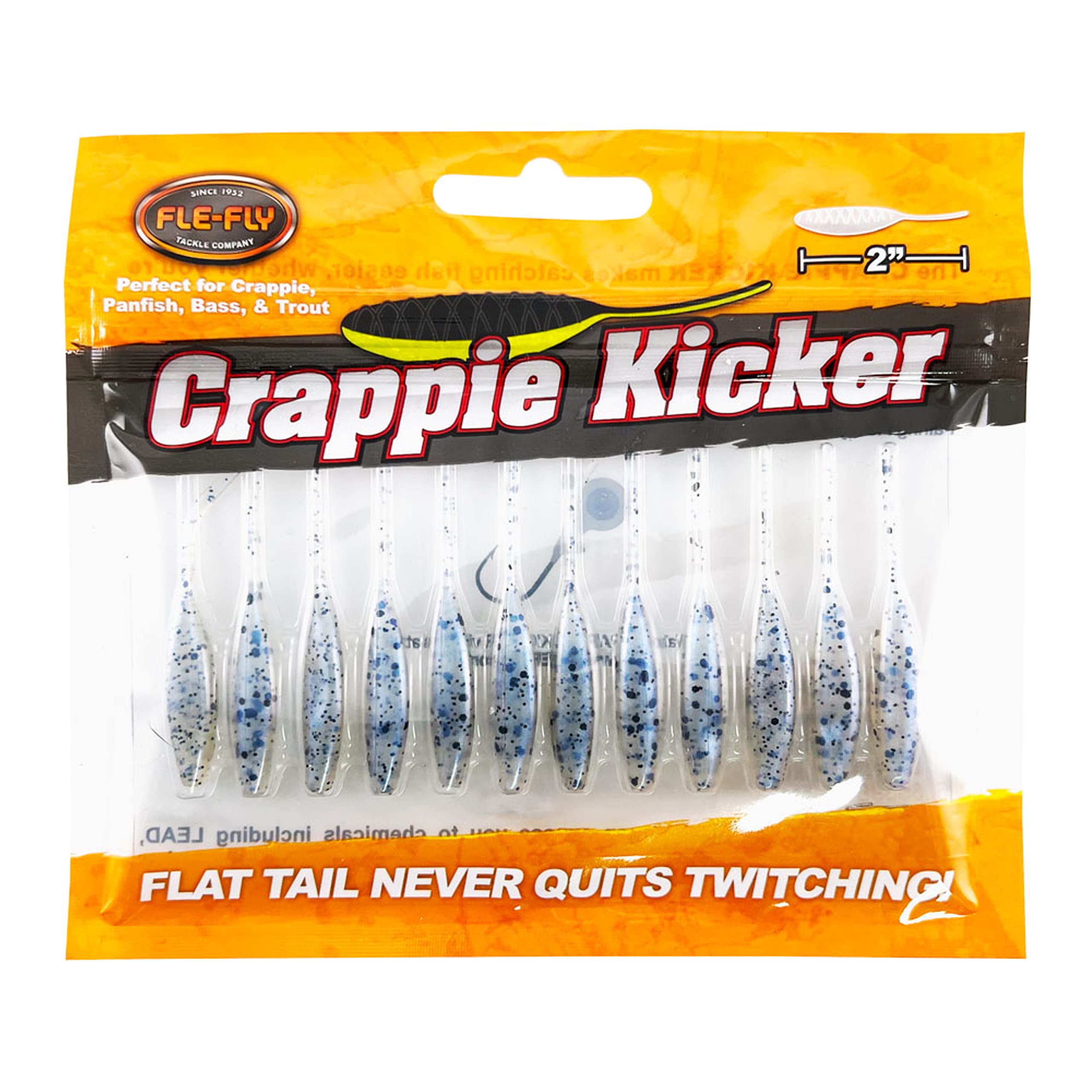 FLE-FLY Crappie Kickers Soft Plastic Baits with Thin Vibrating Tail 2 Inch Monkey  Milk