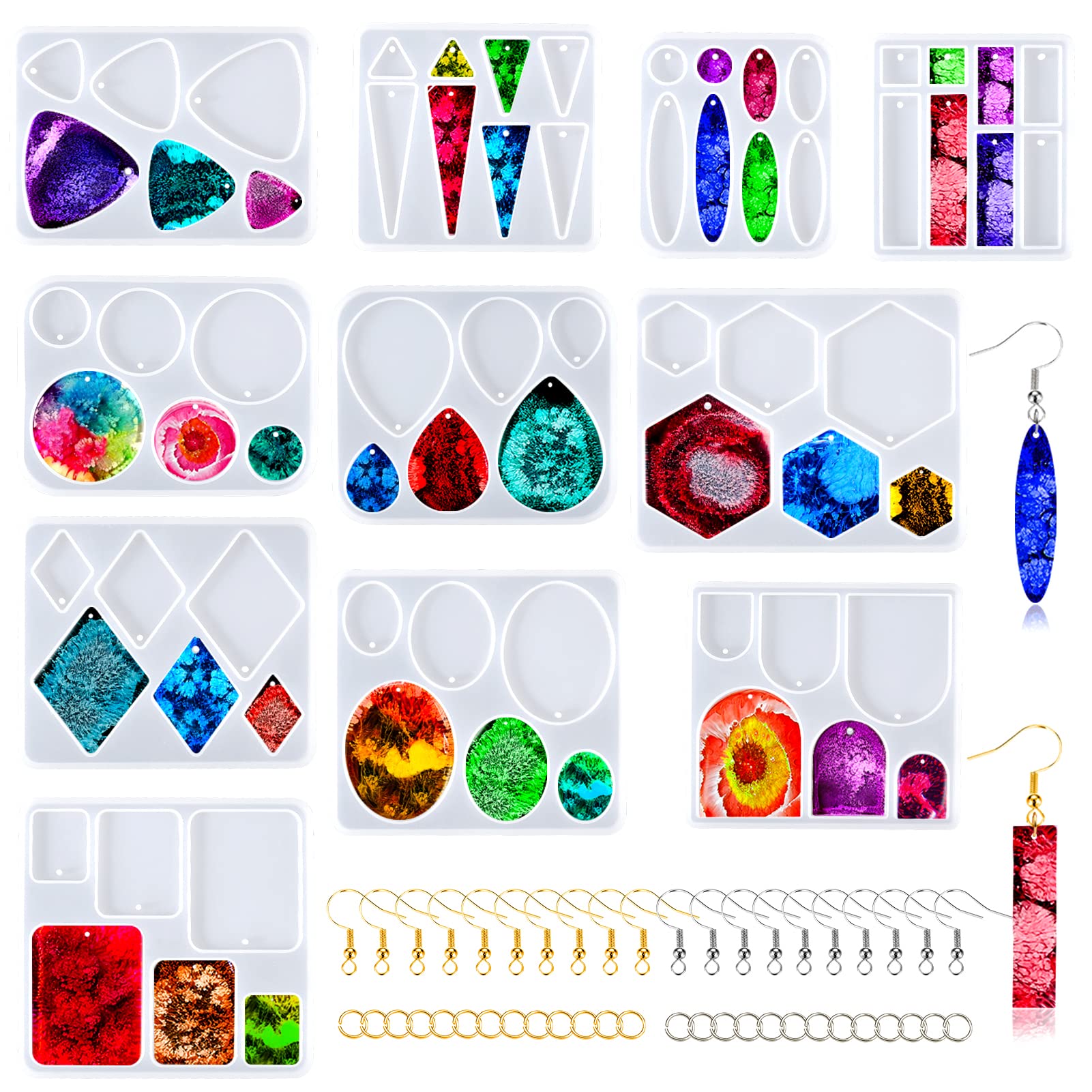 11Pcs Resin Molds Jewelry, BABORUI Earrings Silicone Molds for Epoxy Resin,  DIY Jewelry Resin Casting Molds for Pendant, Earrings, Necklace, Keychains  11Pcs Earring Molds