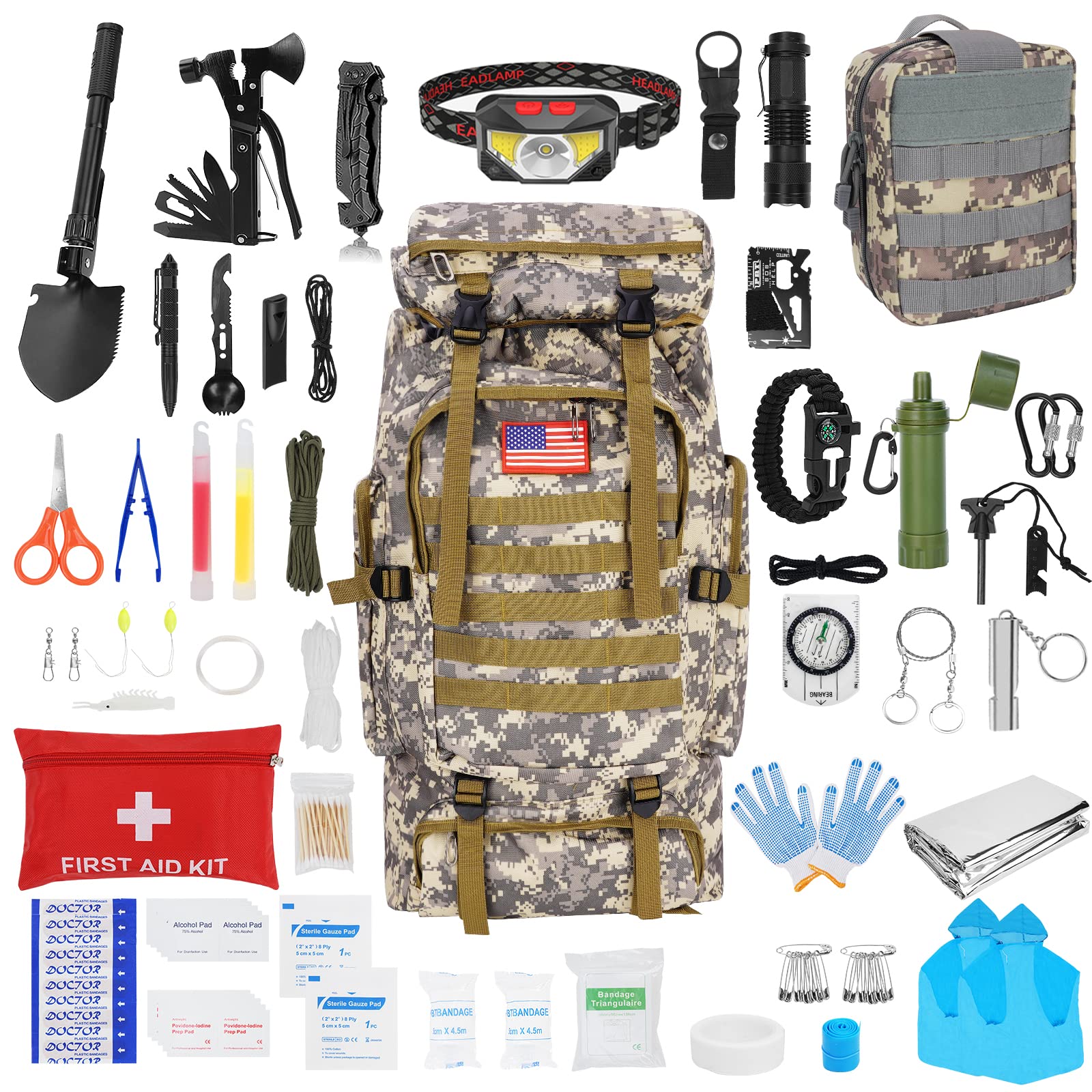 Survival Gear Professional Kit and Large Camping Backpack,First