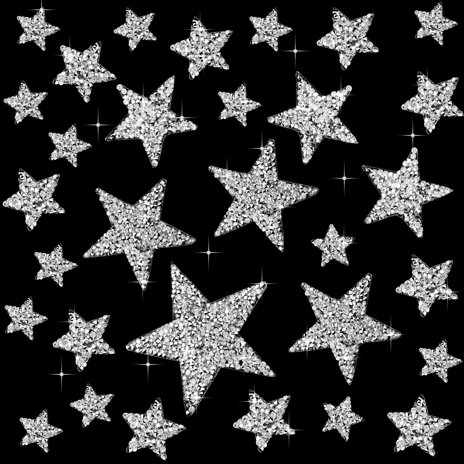 32 Pieces 5 Sizes Iron On Star Patches Adhesive Star Patches Star Shape  Appliques Patch DIY for Clothing Jeans Repair Decoration (Rhinestone,  Silver) Rhinestone Silver