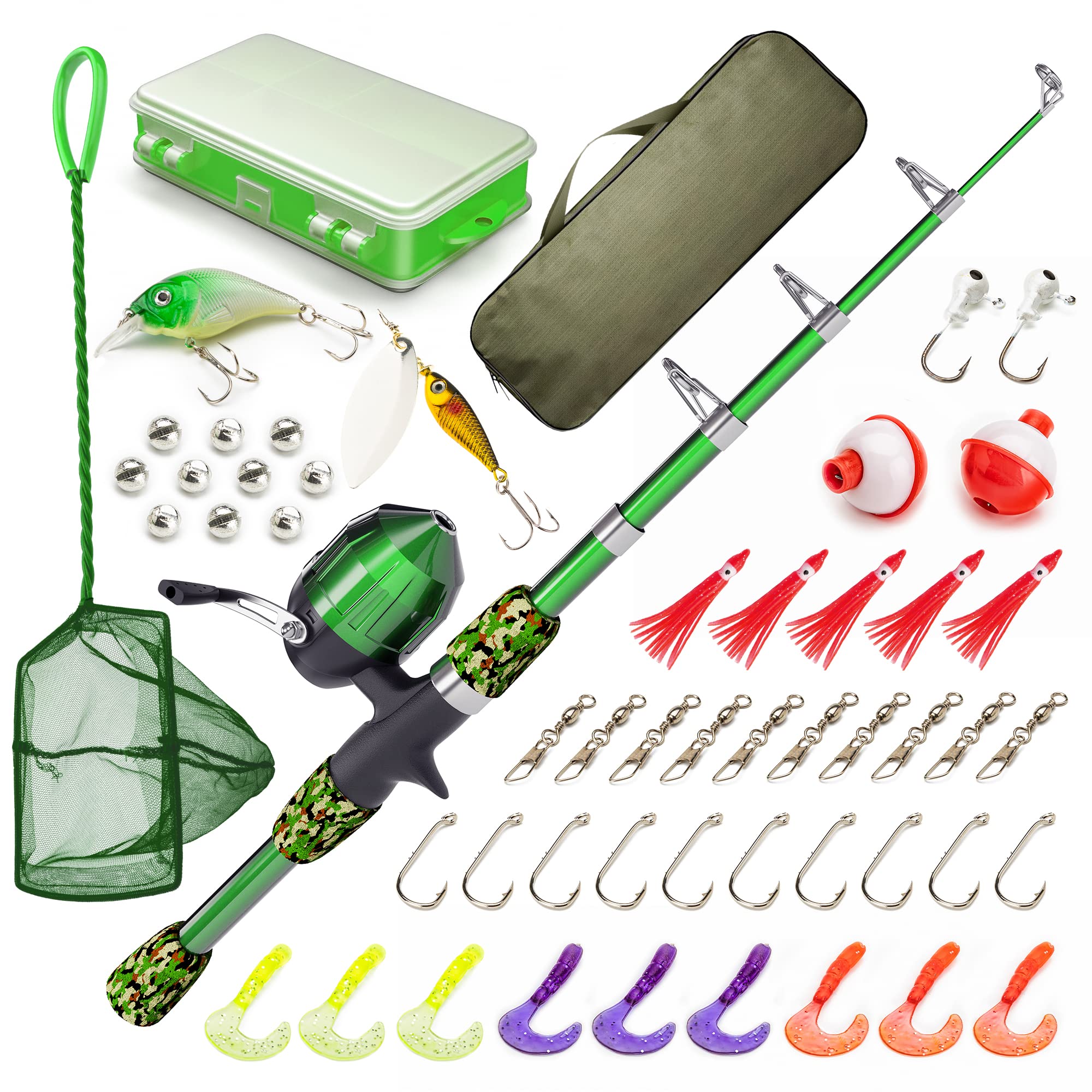 Lanaak Kids Fishing Pole and Tackle Box - with Net, Travel Bag