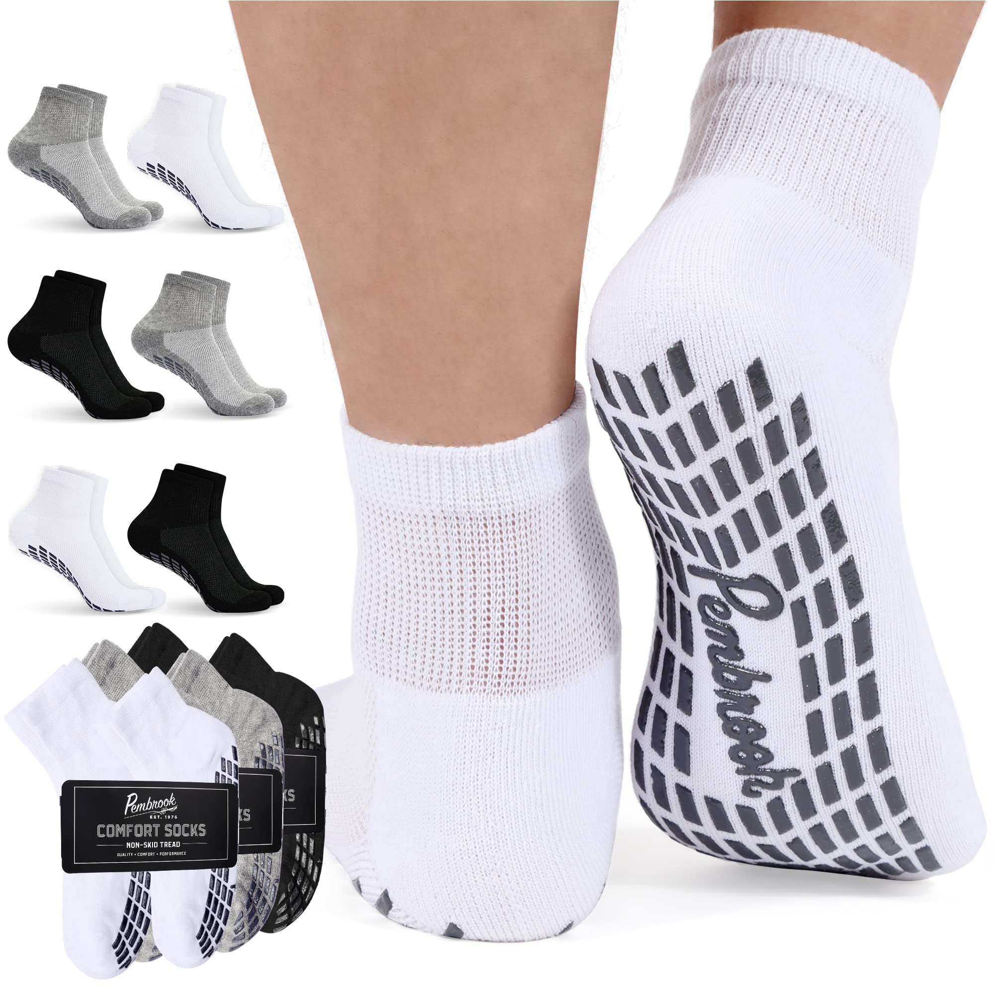 Pembrook Yoga Socks with Grips for Men - 4 Pairs Unisex Non Slip Socks