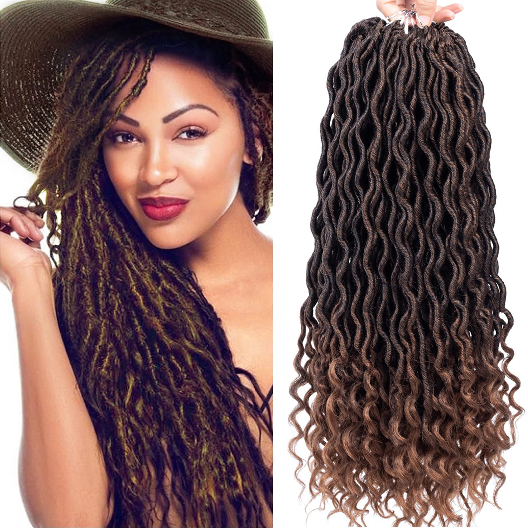 Karida Goddess Locs Crochet Hair 18 Inch 6 Packs Wavy Faux Locs Crochet  Hair for Black Women Goddess Faux Locs Crochet Hair With Curly Ends (18  inch T30) 18 Inch (Pack of 6) T30