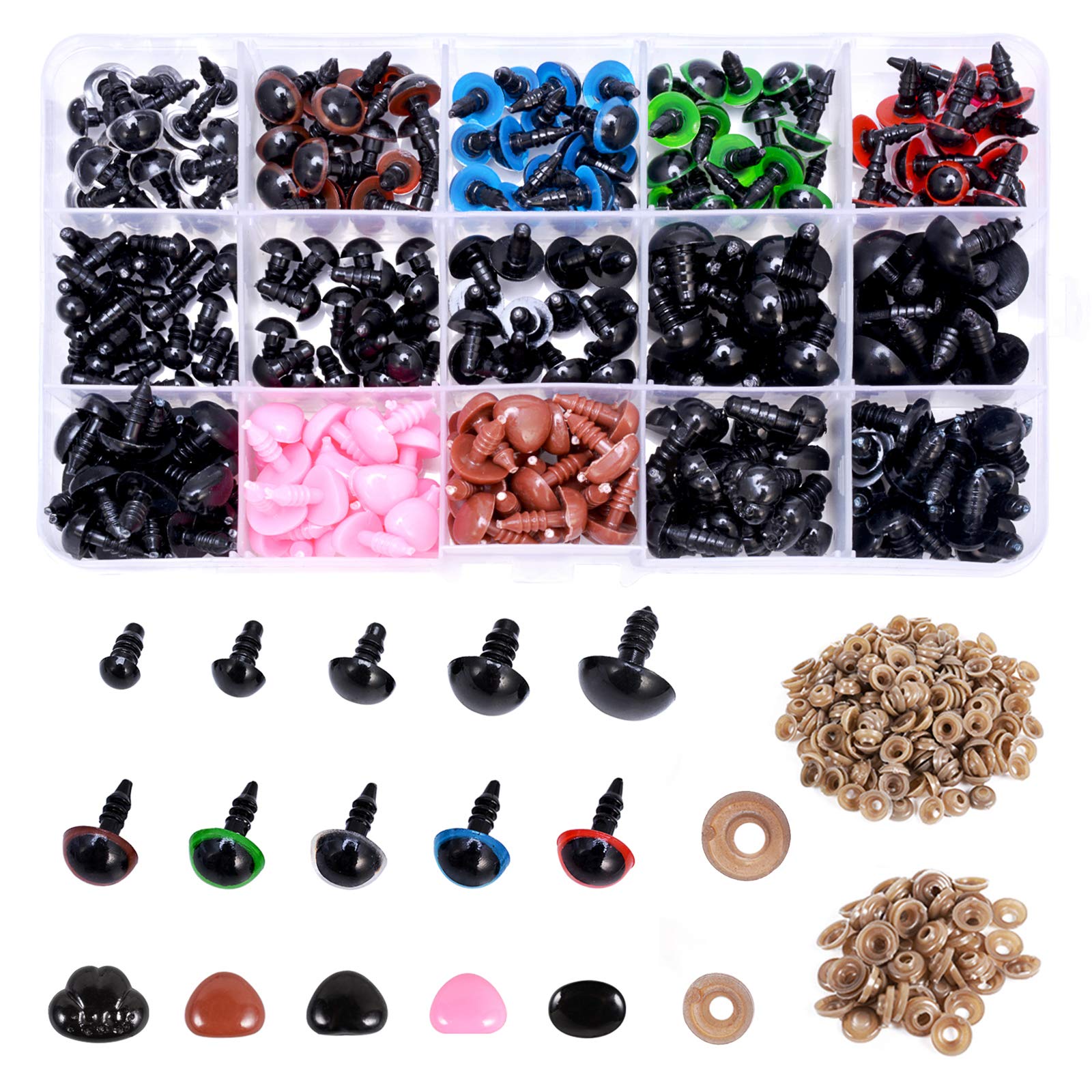 Plastic Safety Eyes and Noses with Washers 570 Pcs Craft Doll Eyes and  Teddy Bear Nose for Amigurumi Crafts Crochet Toy and Stuffed Animals  (Assorted Sizes) Colorful