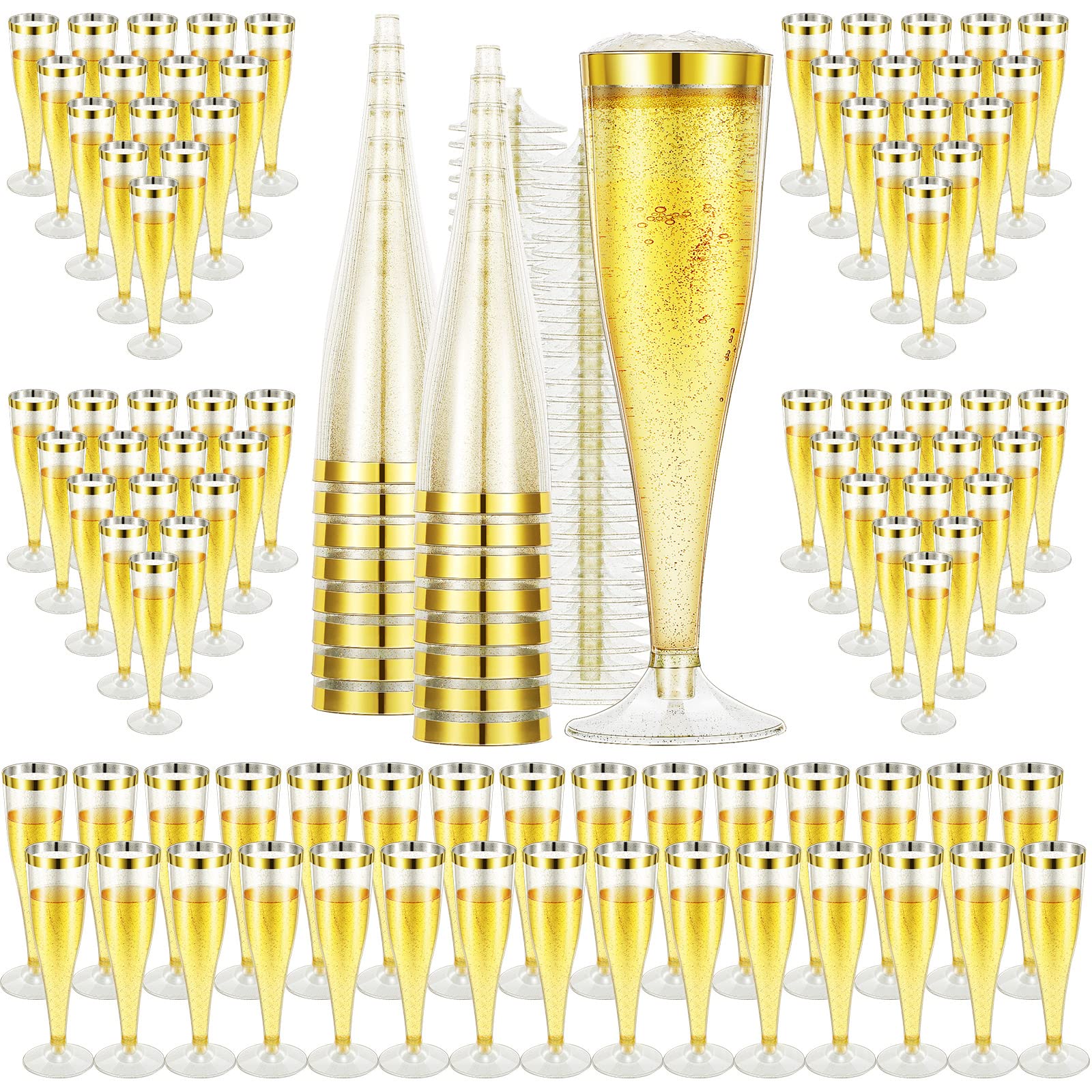 CHENGU 100 Pcs Plastic Champagne Flutes Cups 5oz Glitter Powder Disposable  Champagne Glasses Wedding Wine Glasses Mimosa Bar Supplies Party Toasting  Glasses Champagne Shot Glasses (Gold Glitter)