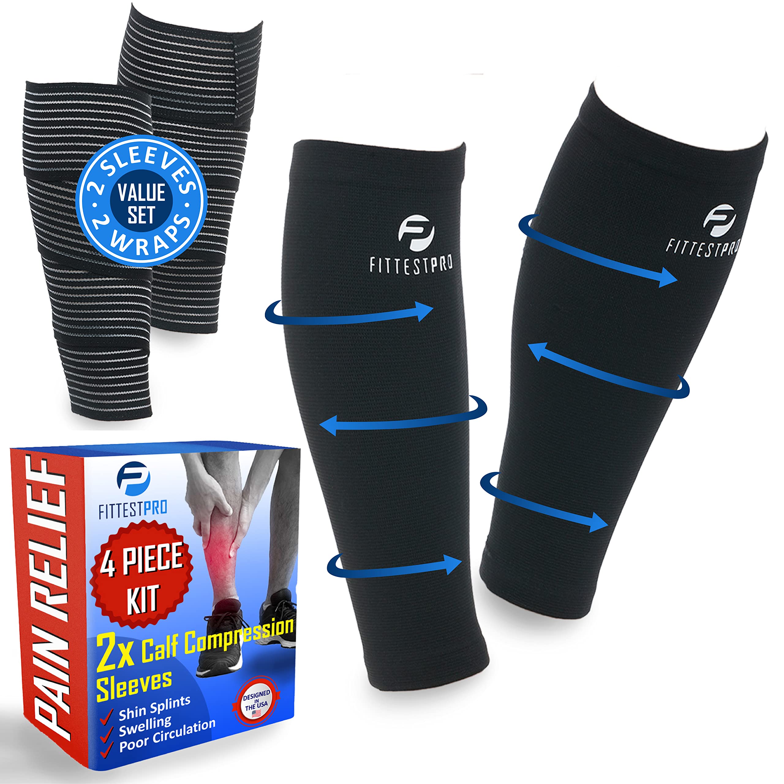 Calf Compression Sleeves and Leg Wraps (4 Piece) Shin Splint Support Calve  Guards for Men and Women - Braces Provide Healthy Circulation Pain Relief  for Running Basketball Cycling Maternity Large - X-Large