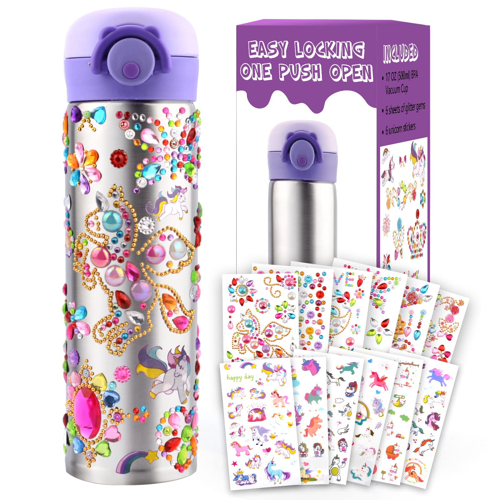 KINIA 12 Oz Unicorn Stainless Steel Vacuum Insulated Kids Water Bottle