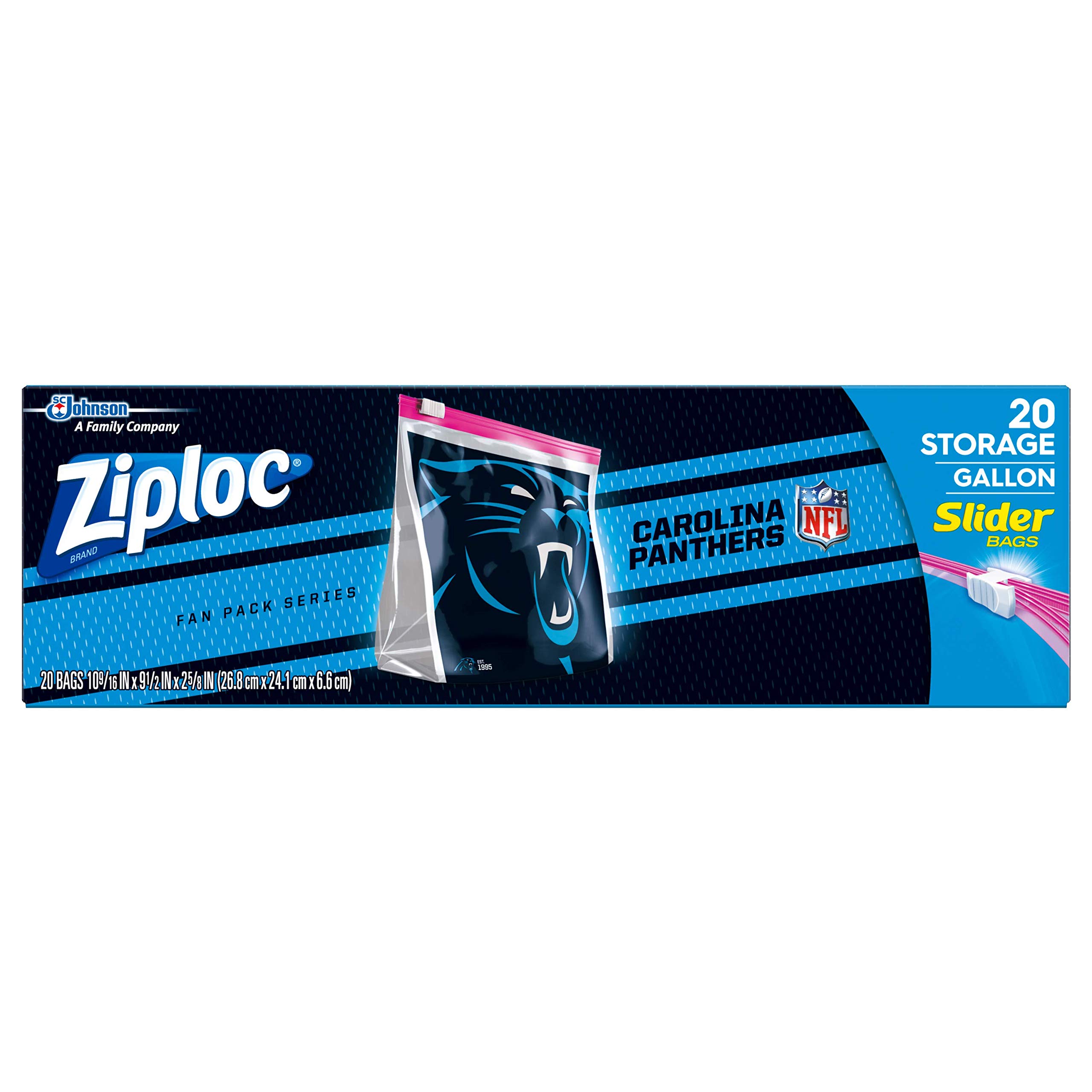 Ziploc Slider Storage Gallon Bag Great for Grab-and-go Snacking Tailgating  or homegating 20 Count- NFL North Carolina Panthers