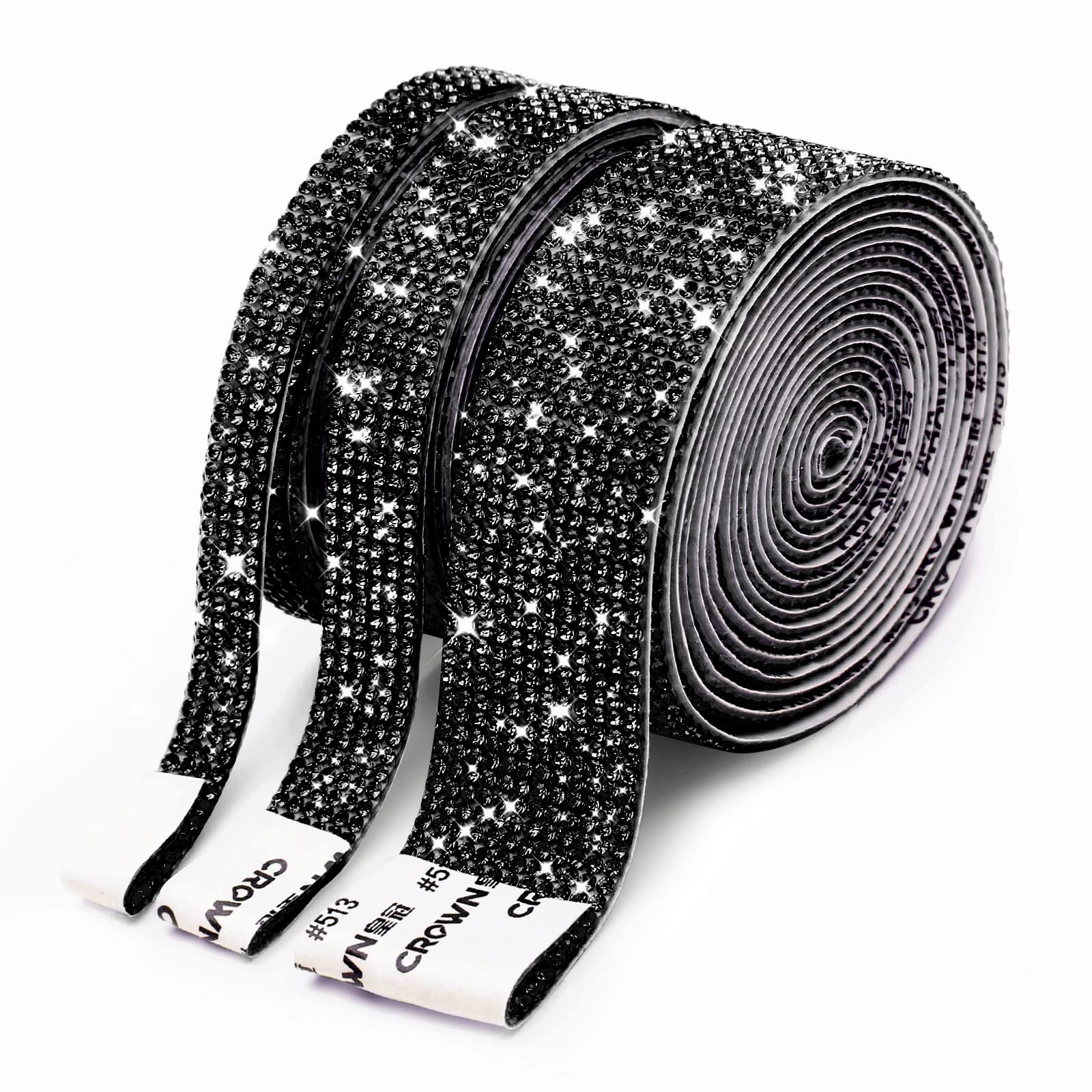 3 Rolls 6.6 Yards Self-Adhesive Crystal Rhinestone Diamond Ribbon DIY  Rhinestone Stickers Strips with 2 mm Rhinestones for Arts Crafts Car  Computer Makeup Mirror Decoration(Dark Black)