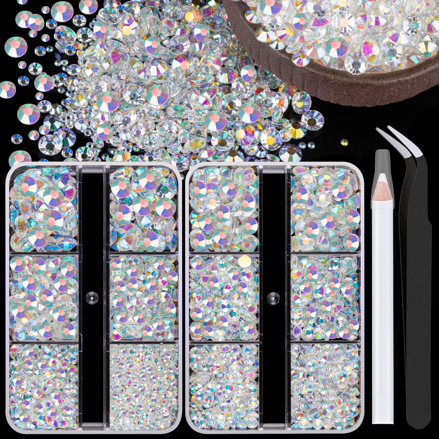 Resin Rhinestones Kits 2 Boxes Transparent AB 2/3/4/5/6mm Flatback Nail Art  Jelly Rhinestones Bedazzling Non Hotfix Crystal Gems for DIY Crafts Mugs  Bottles Tumblers Clothes Face Makeup Manicure A04 Transparent AB-2 Box