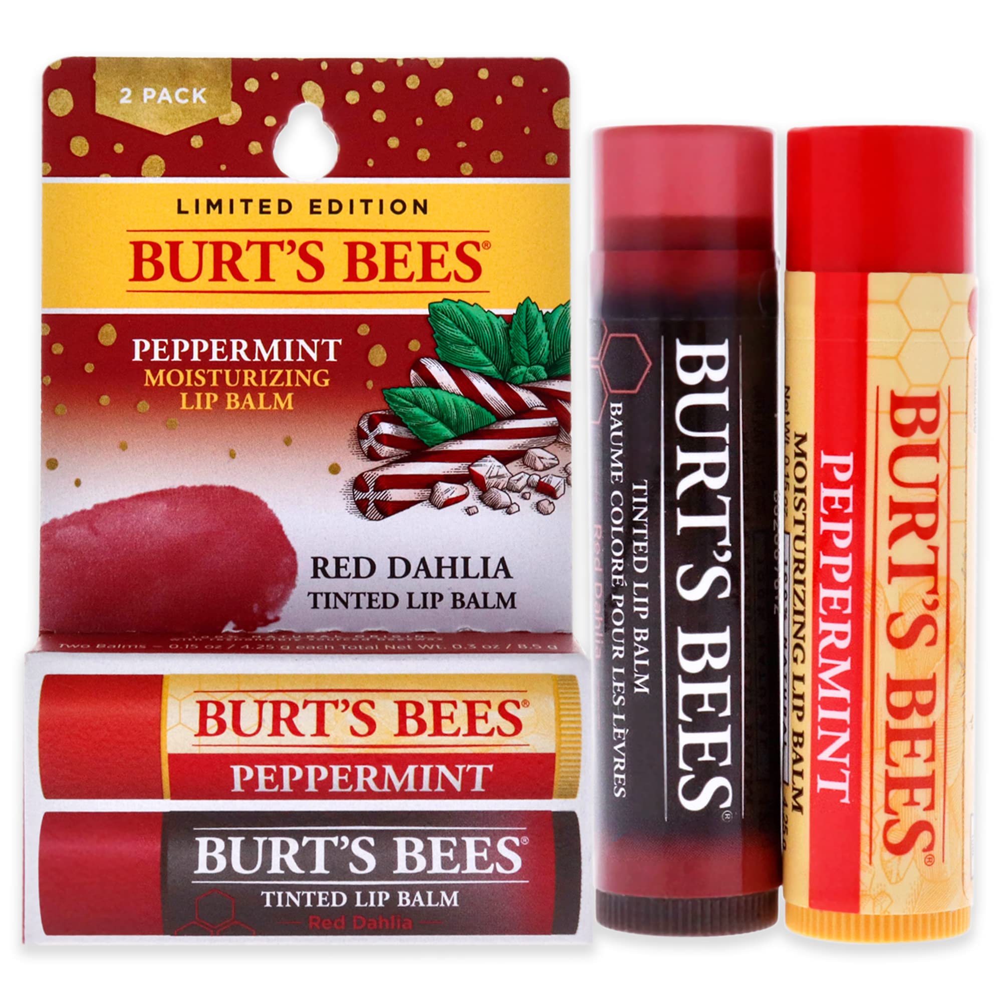 Burts Bees Burts Bees Lip Balm Kit Unisex Lip Balm Peppermint Red Dahlia  Tinted 0.15 Ounce (