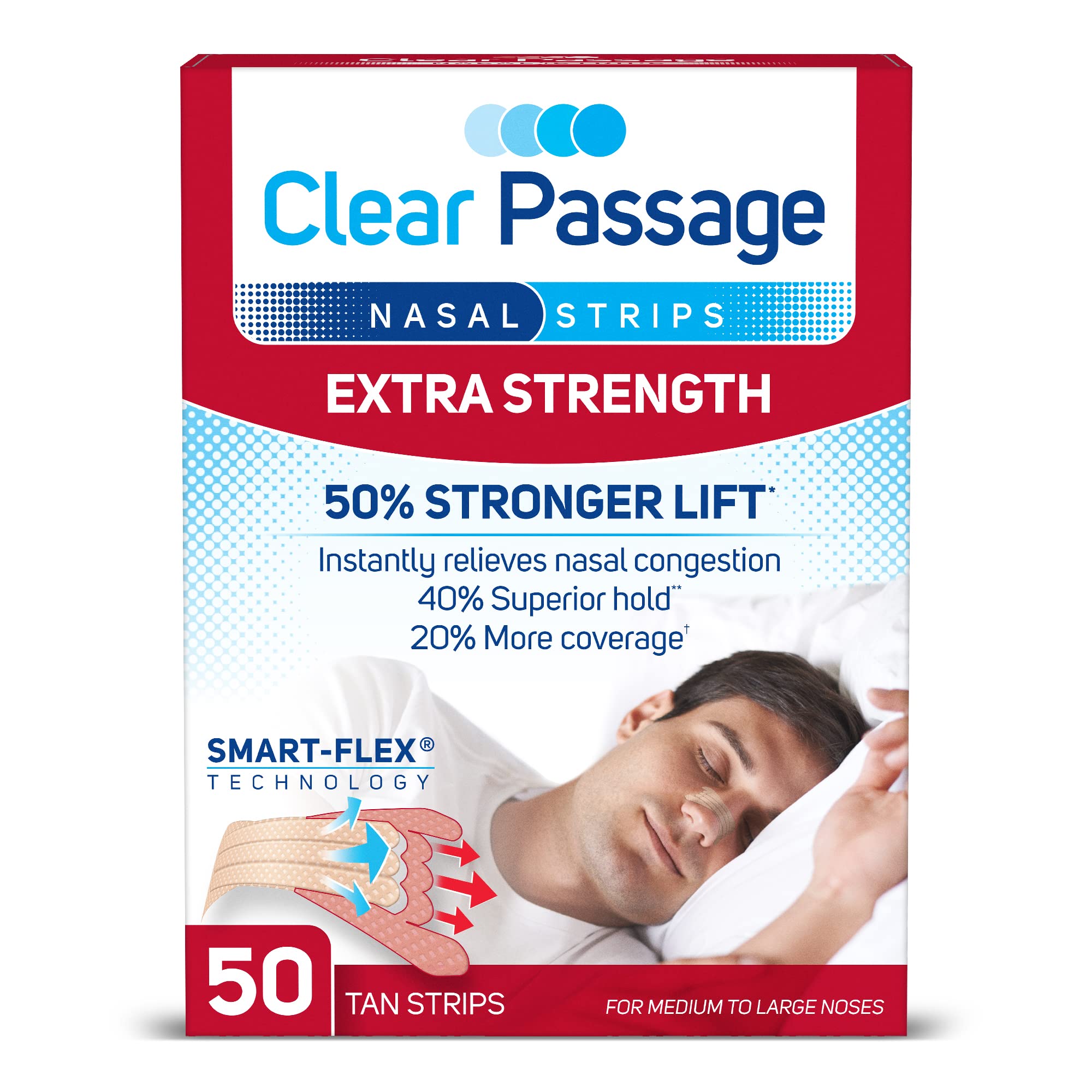 Clear Passage Nasal Strips Extra Strength, Tan, 50 Count  Works Instantly  to Improve Sleep, Reduce Snoring, & Relieve Nasal Congestion Due to Colds &  Allergies 50 Count (Pack of 1)