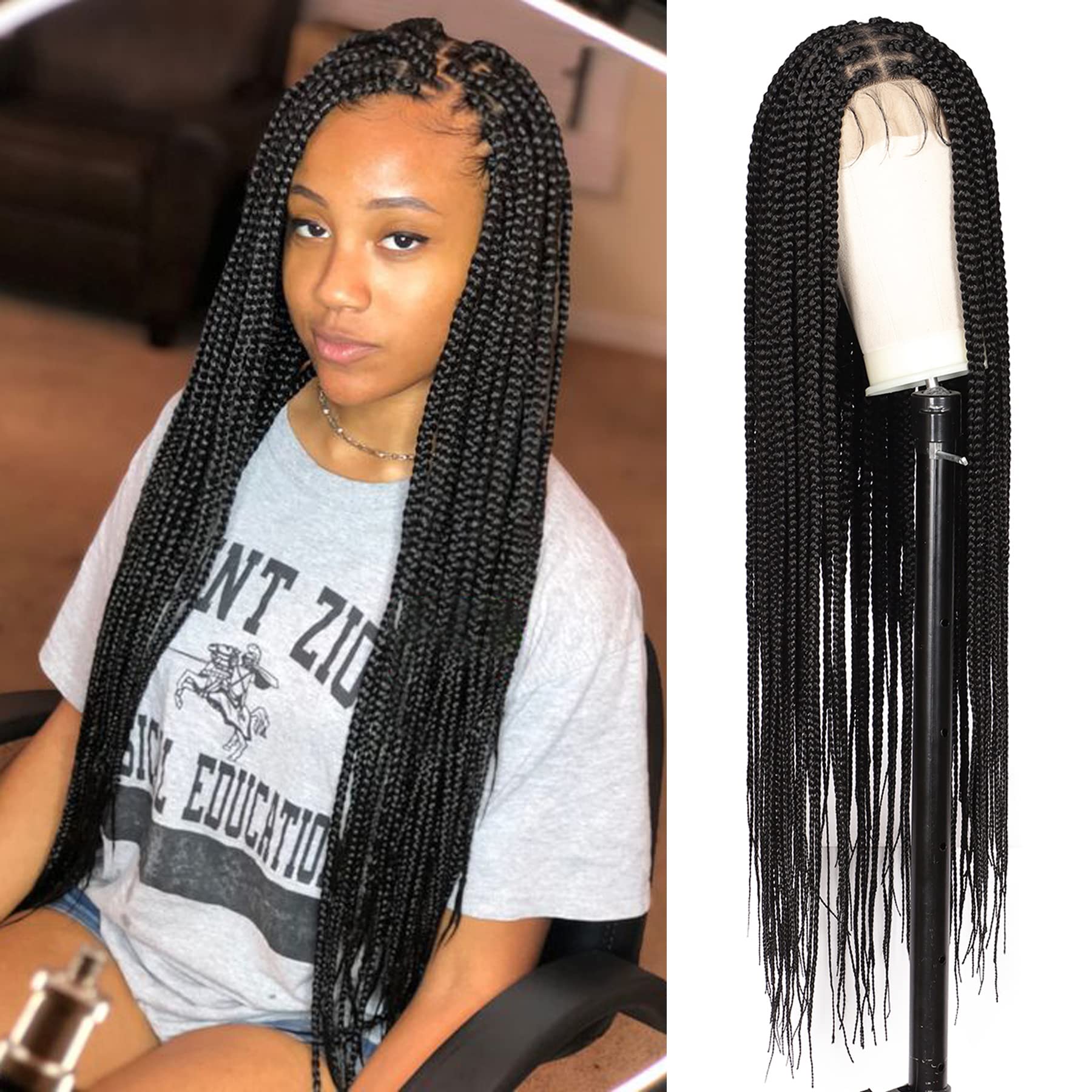 Knotless Braids, Wig For Black Women, Braided, Box Braids, Human Hair,  Synthetic