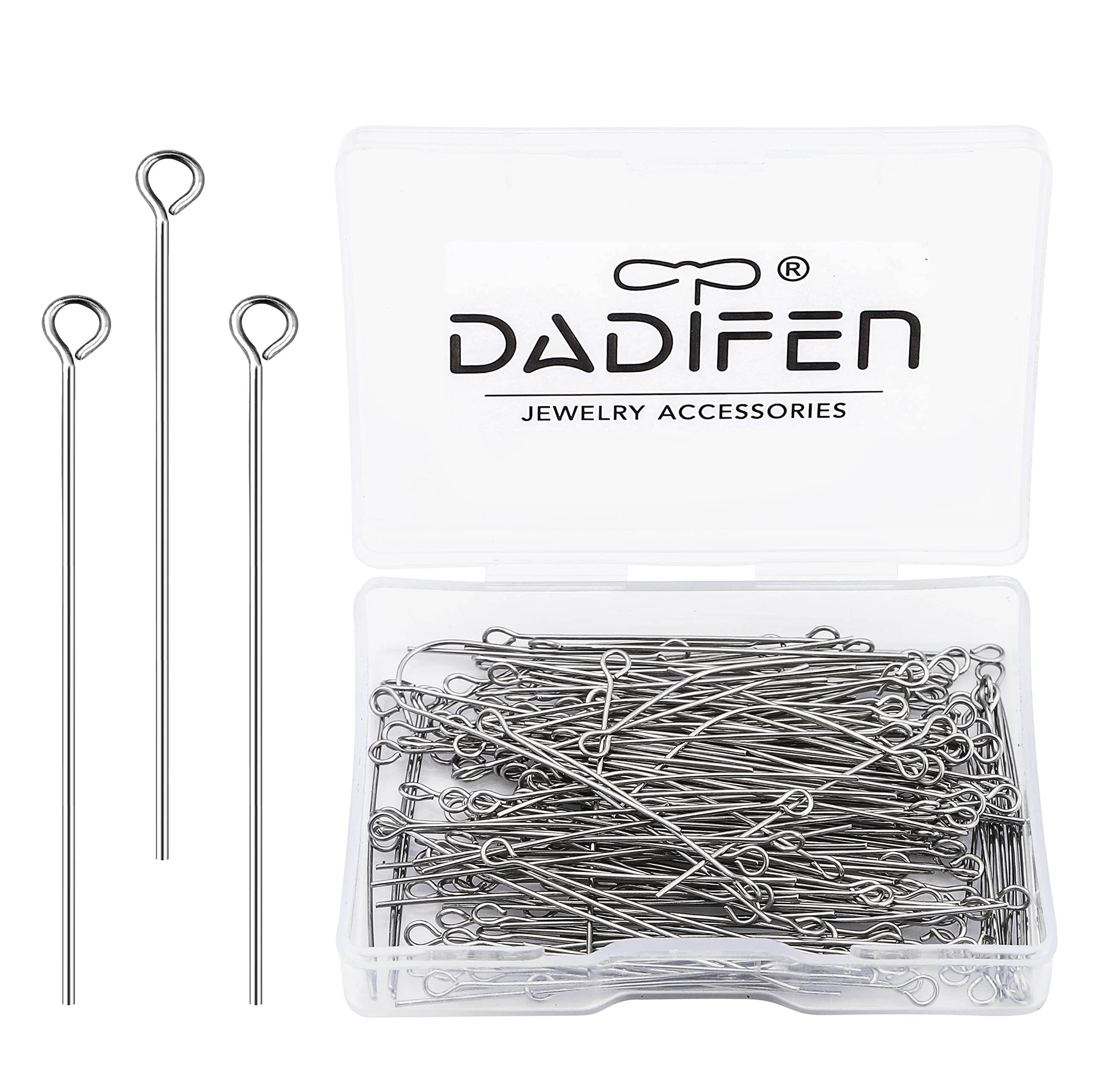 DADIFEN 304 Stainless-Steel Eye Pins for Jewelry Making 24 Gauge
