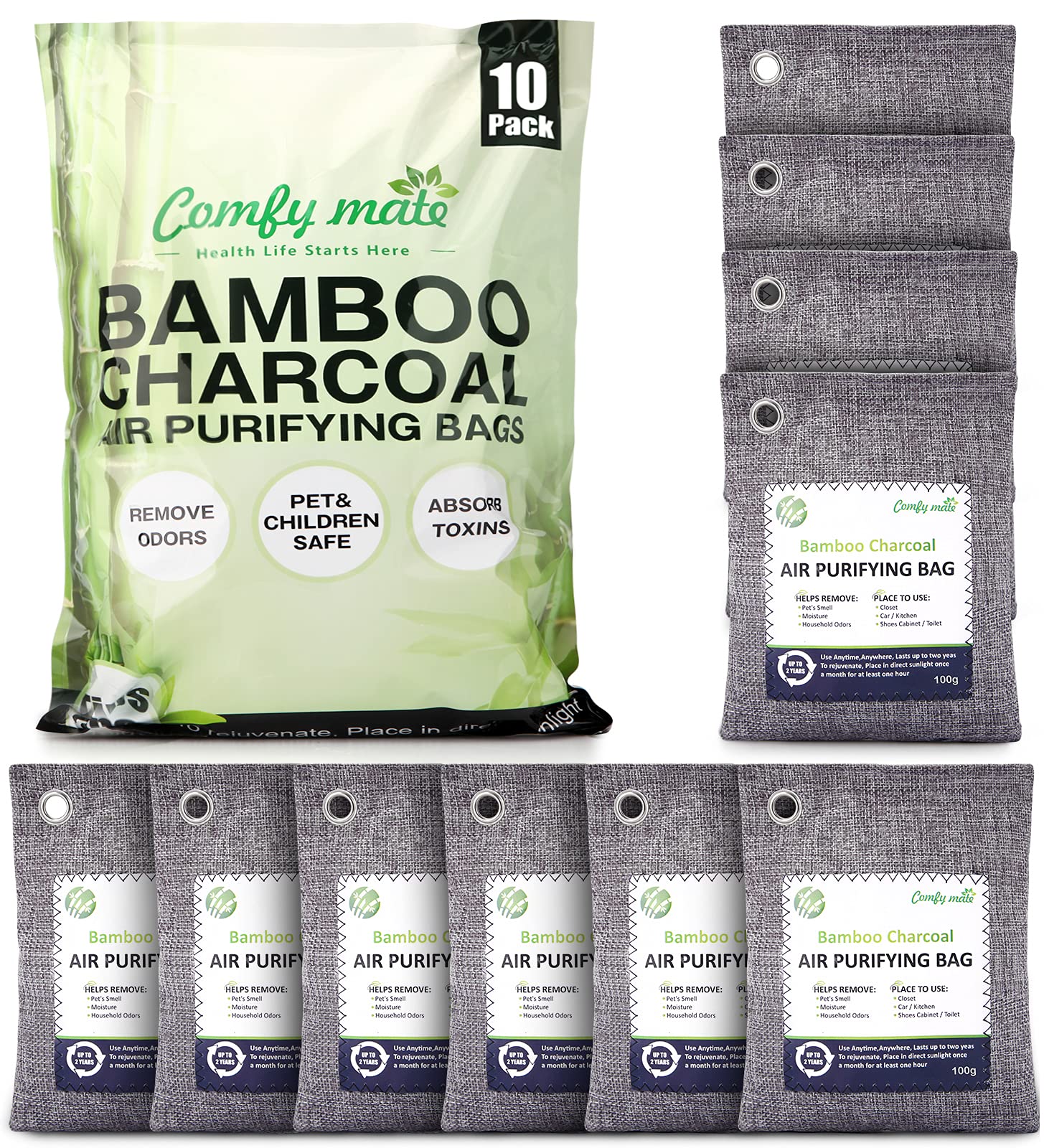 Amazon.com: Marsheepy 12 Pack Bamboo Charcoal Shoe Deodorizer Bags,  Activated Charcoal Odor Absorber, Bamboo Charcoal Air Purifying Bags, Odor  Eliminator for Shoes, Pets, Car, Closet (150g X 2 and 50g x 10) :