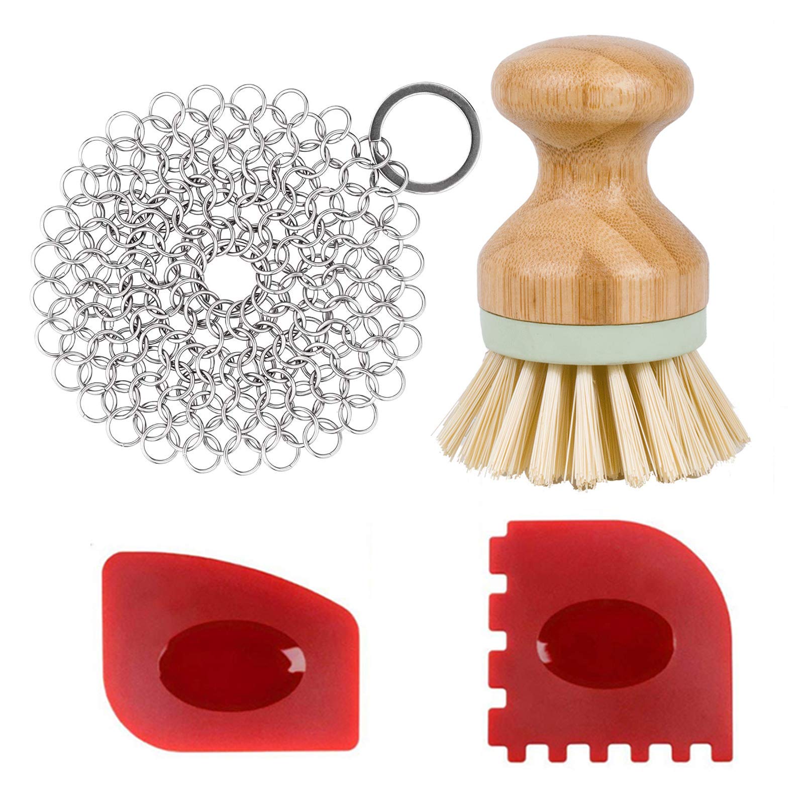 Cast Iron Cleaner kit, Wood Scrub Cleaning Brush, Stainless Steel Chainmail  Scrubber, Pan Scrapers, Kitchen Cleaning