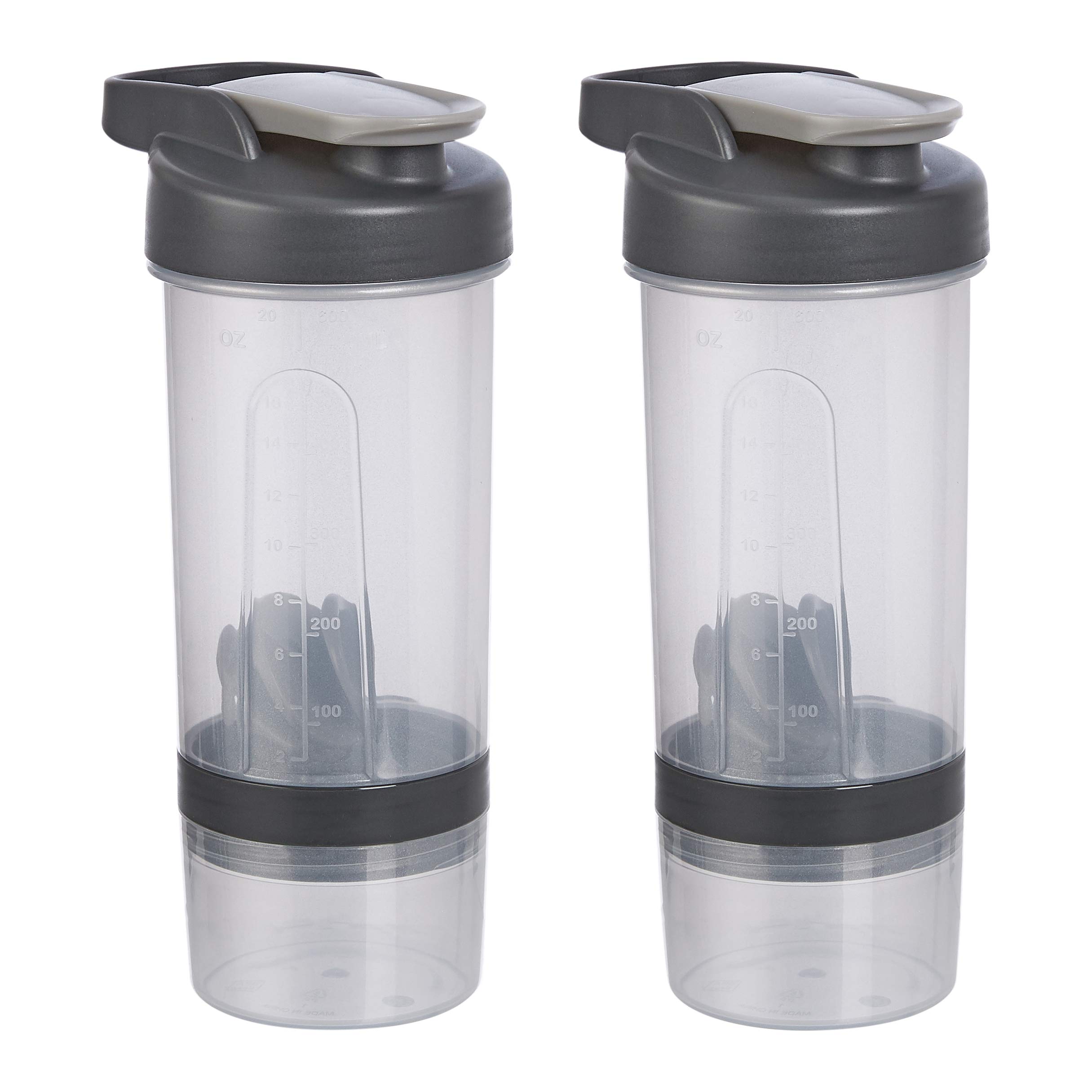 Basics Shaker Bottle with Mixer Ball 20 Ounce 2 Pack Grey Gray