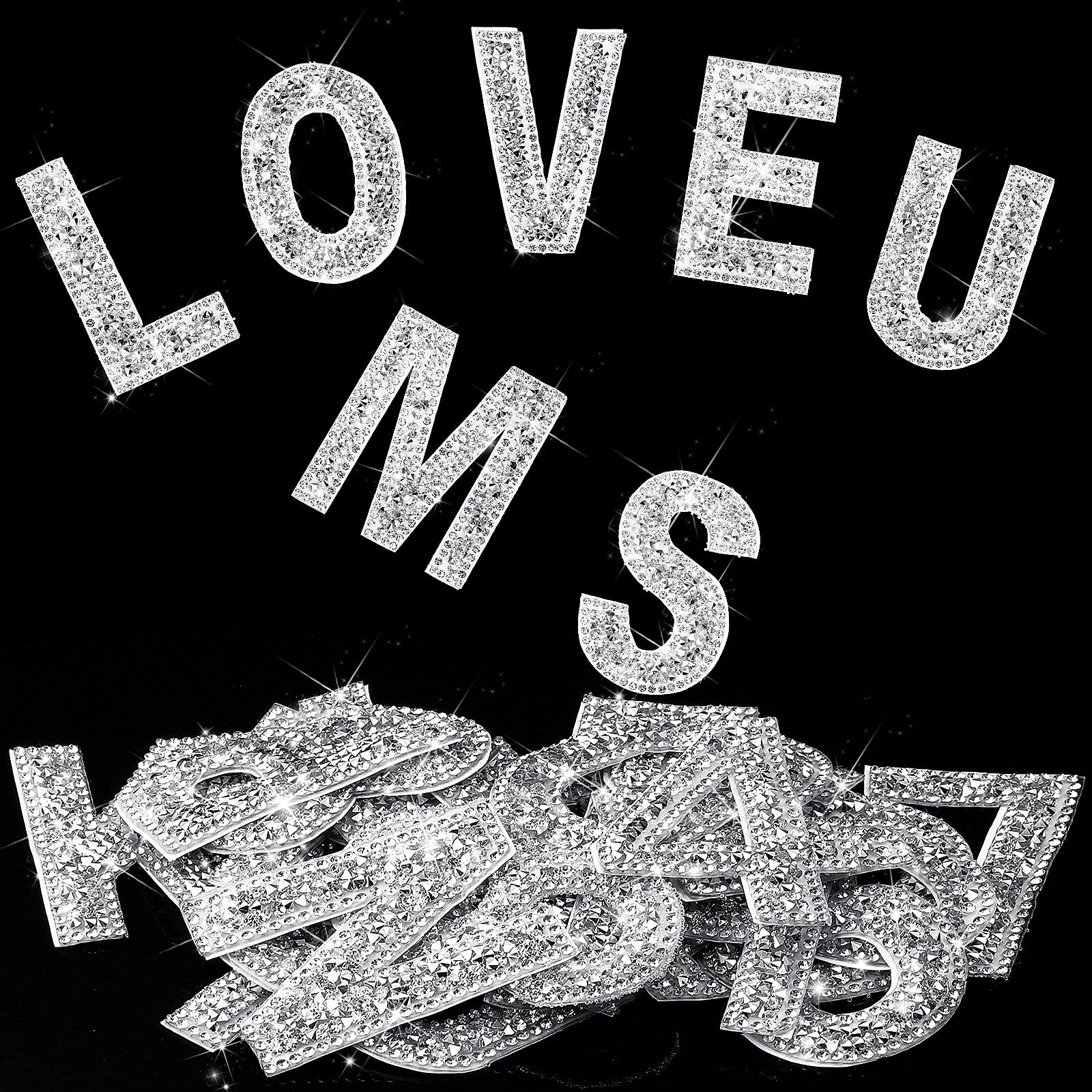 37 Pieces Rhinestone Letter Stickers Large Glitter Alphabet Stickers Number  Crystal Self Adhesive Stickers Iron on