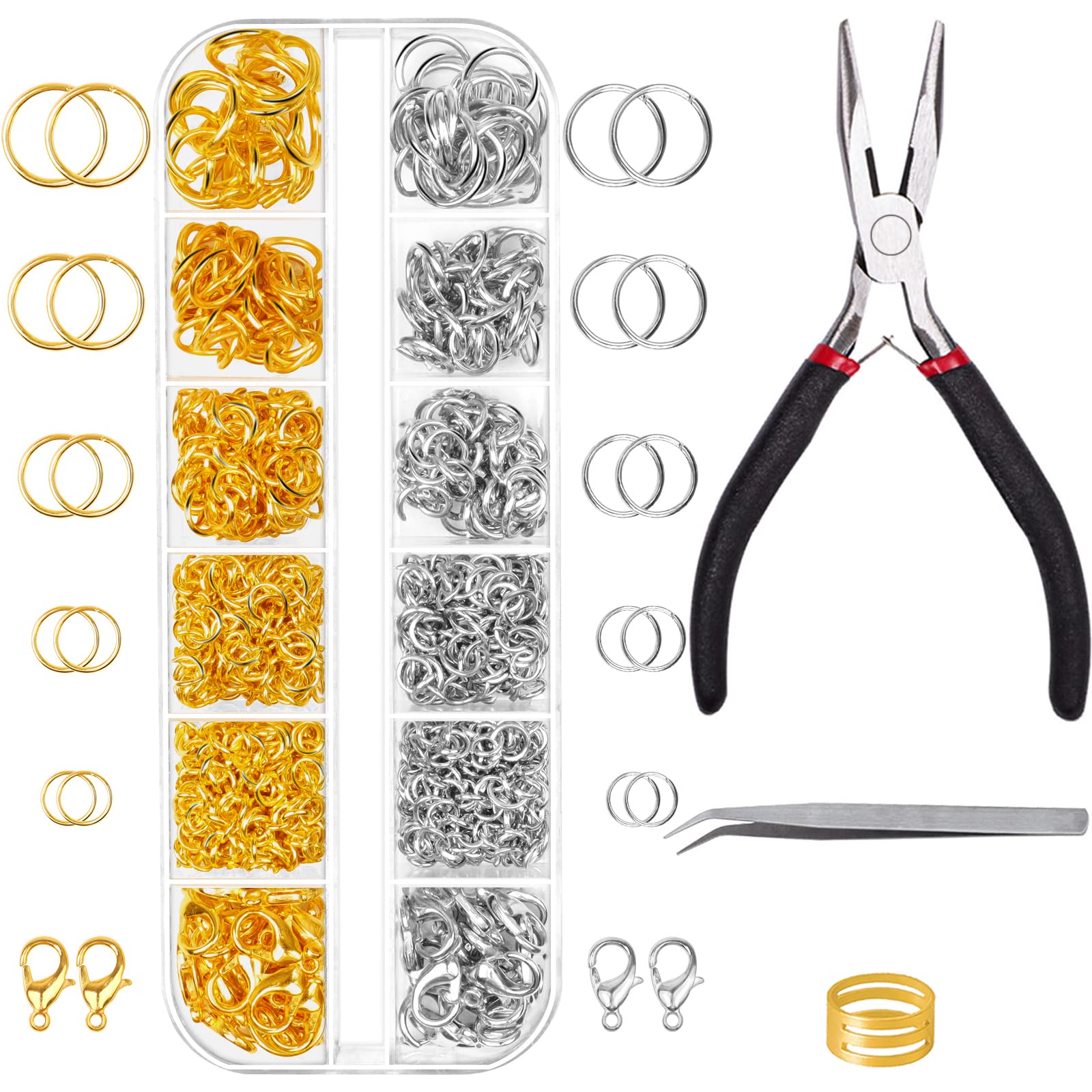 Jump Rings and Jewelry Pliers for Jewelry Making, Cridoz Jewelry Repair Kit with 1520pcs Silver Jump Rings and 3pcs Jewelry Pliers for Earrings