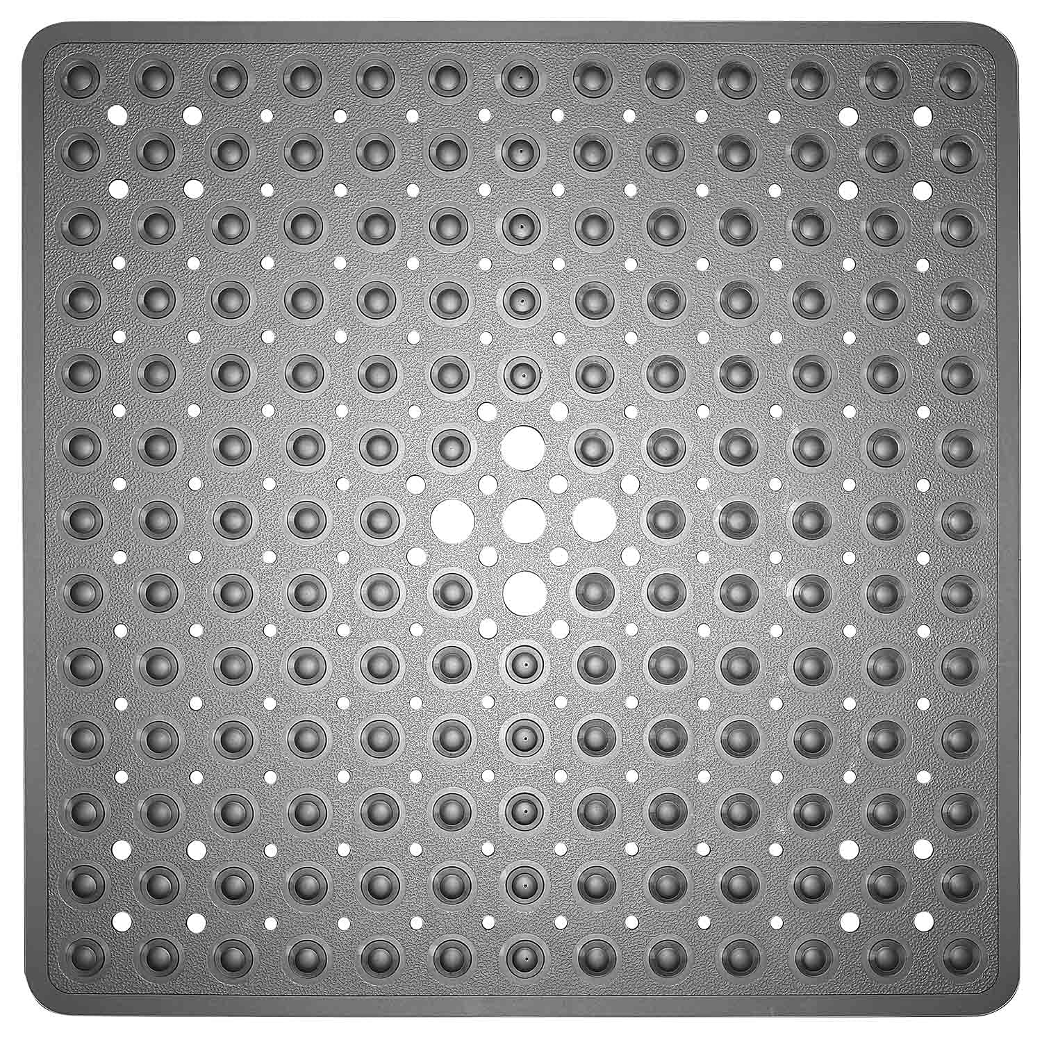 YINENN Shower Mat Square Bathroom Mats 21 x 21 inches with Suction Cups and  Drain Holes, Non Slip and Washable for Showers (White)