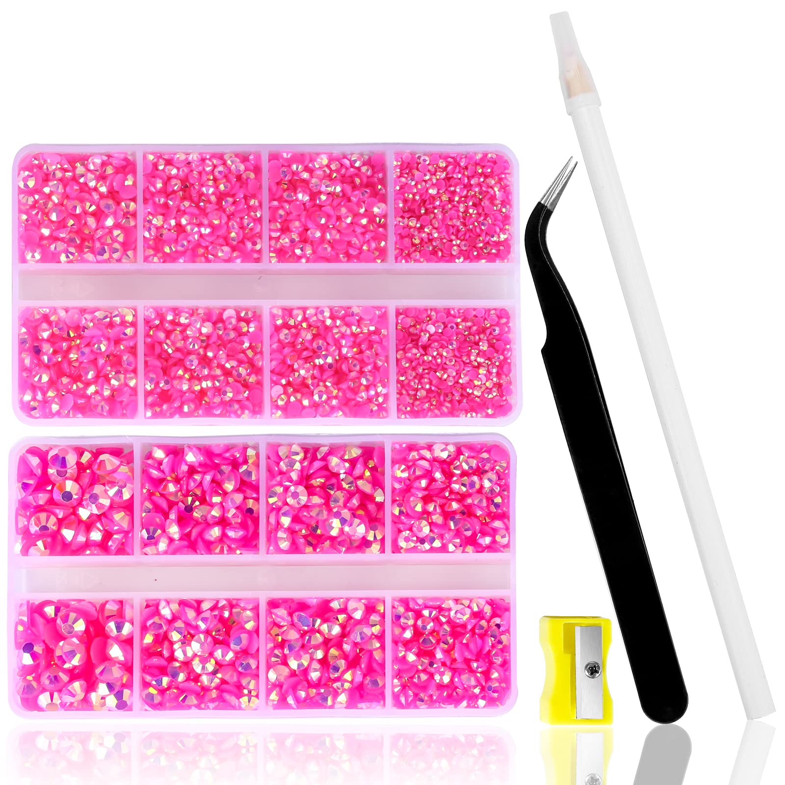 10400PCS Hot Pink Rhinestones, Jelly Resin Rhinestones for Nails, Flatback  Non Hotfix Crystals DIY Rhinestones for Crafts with 15 cm Pencil Sharpener  and Tweezer & Picker Pen (Rose AB)