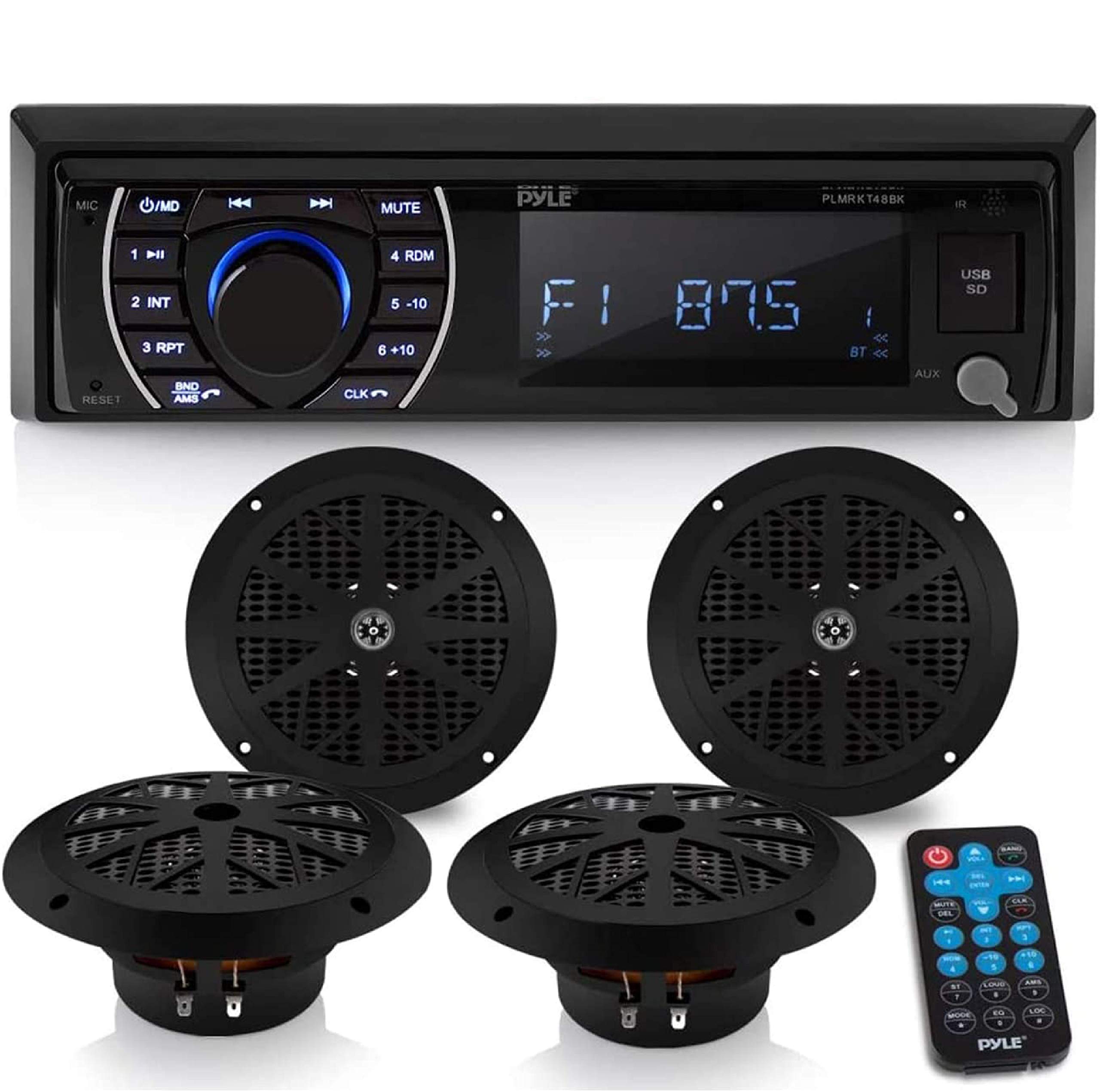 Pyle Marine Bluetooth Stereo Radio - 12v Single DIN Style Boat In dash  Radio Receiver System with Built-in Mic, Digital LCD, RCA, MP3, USB, SD, AM  FM