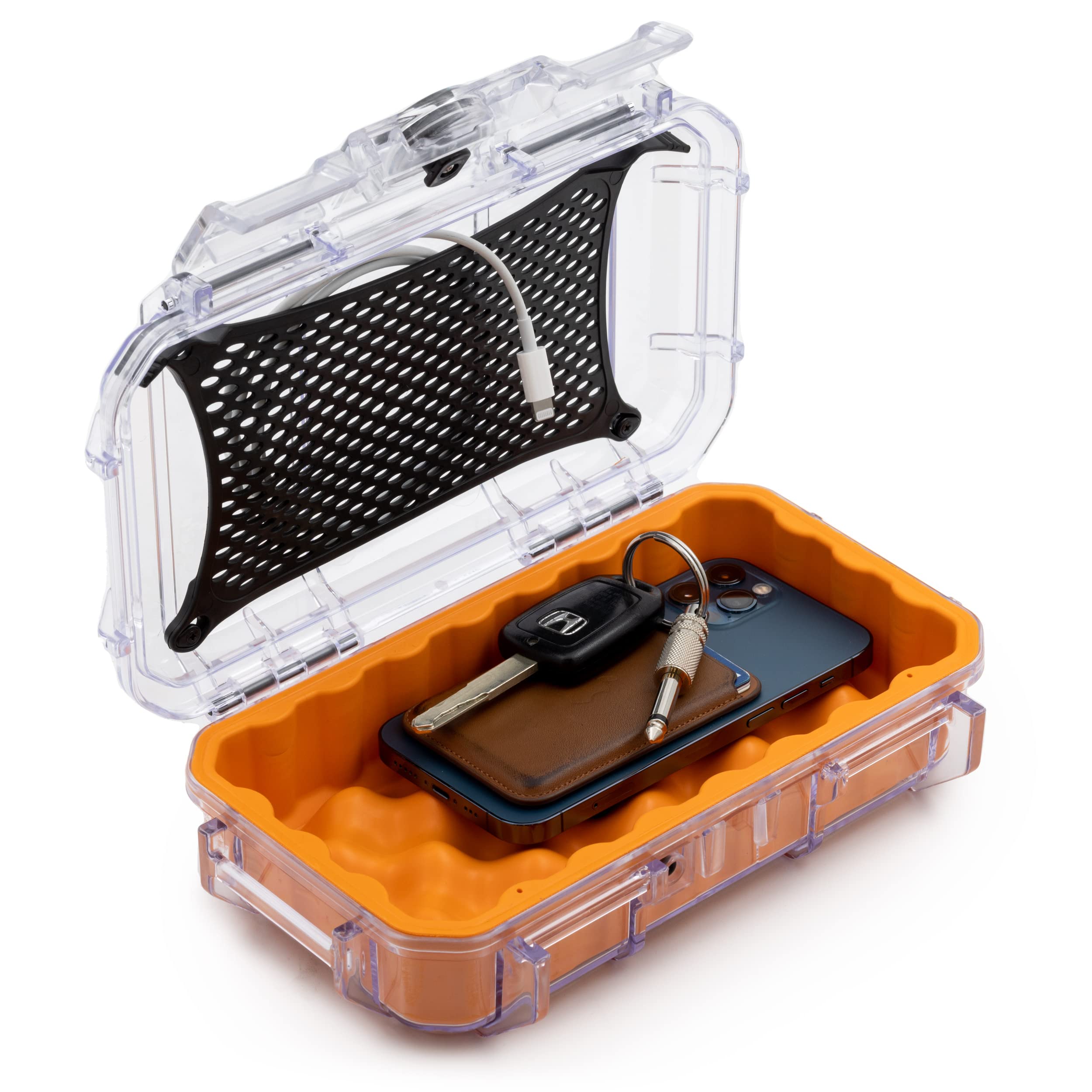 Evergreen 56 Clear Waterproof Dry Box Protective Case with Colored Rubber  Insert - Travel Safe / Mil Spec / USA Made - for Tackle Organization of  Cameras, Phones, Camping, Fishing, Tacklebox, Traveling, Water Sports  (Orange)