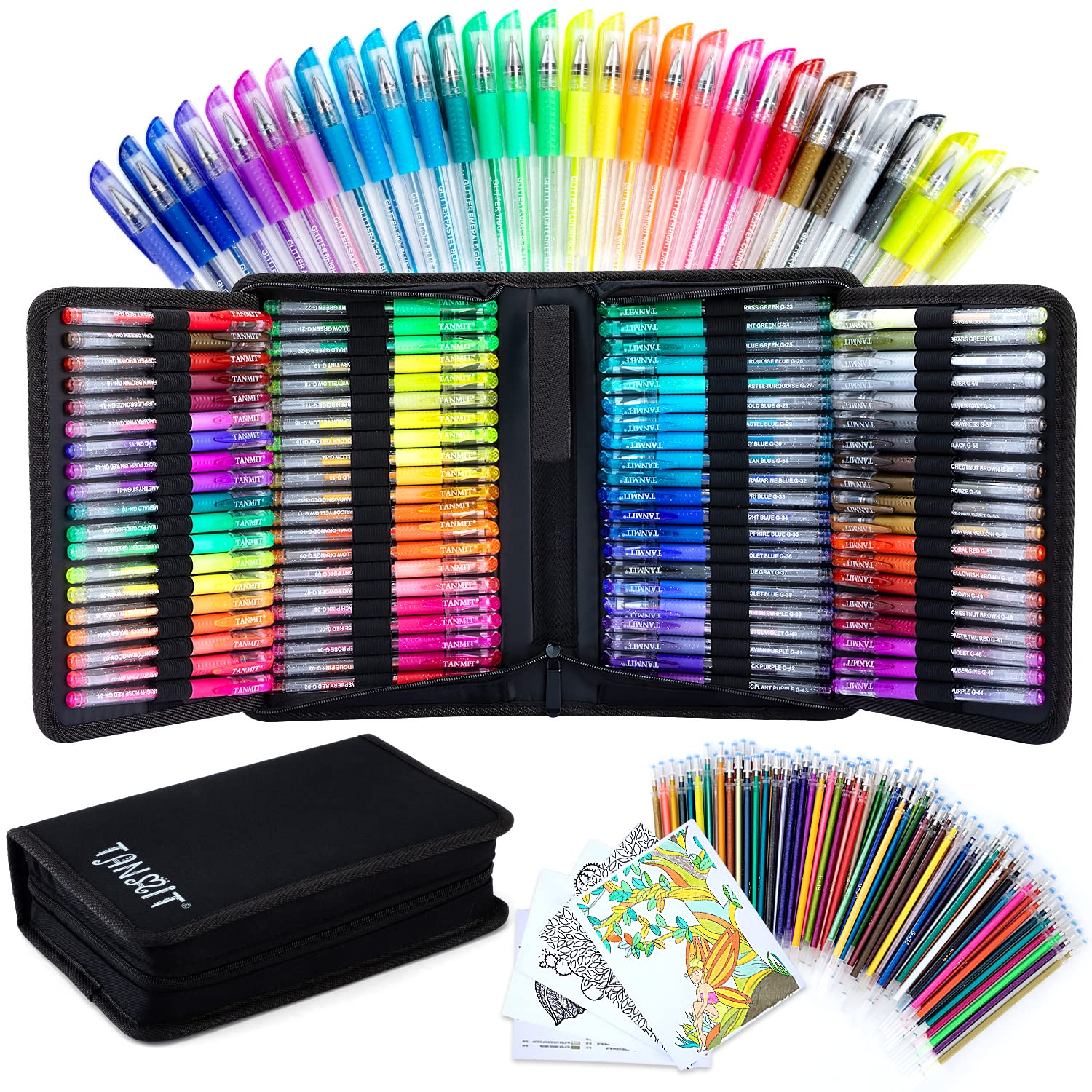 TANMIT Glitter Gel Pens Glitter Pen with Case for Adults Coloring Books 160  Pack Artist Colored Gel Markers with 40% More Ink for Drawing Scraobooking  Writing Doodling