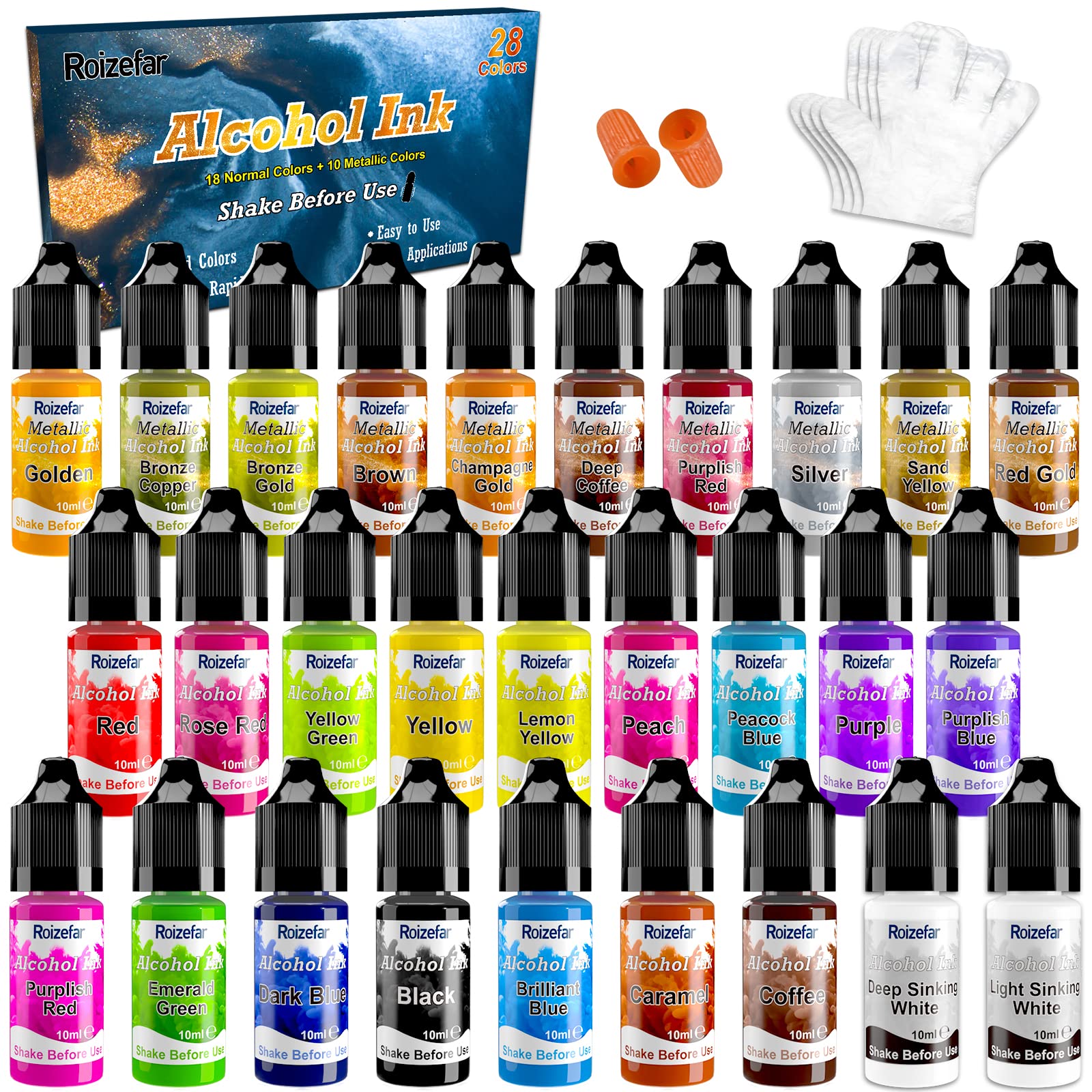 Alcohol Ink Set - 28 Bottles Vivid Colors High Concentration Metallic  Alcohol Paint Resin Dye, Safe Fast Drying Effect, Alcohol Ink for Epoxy  Resin, Art Painting, Glass, Tumbler Making, 10ml Each