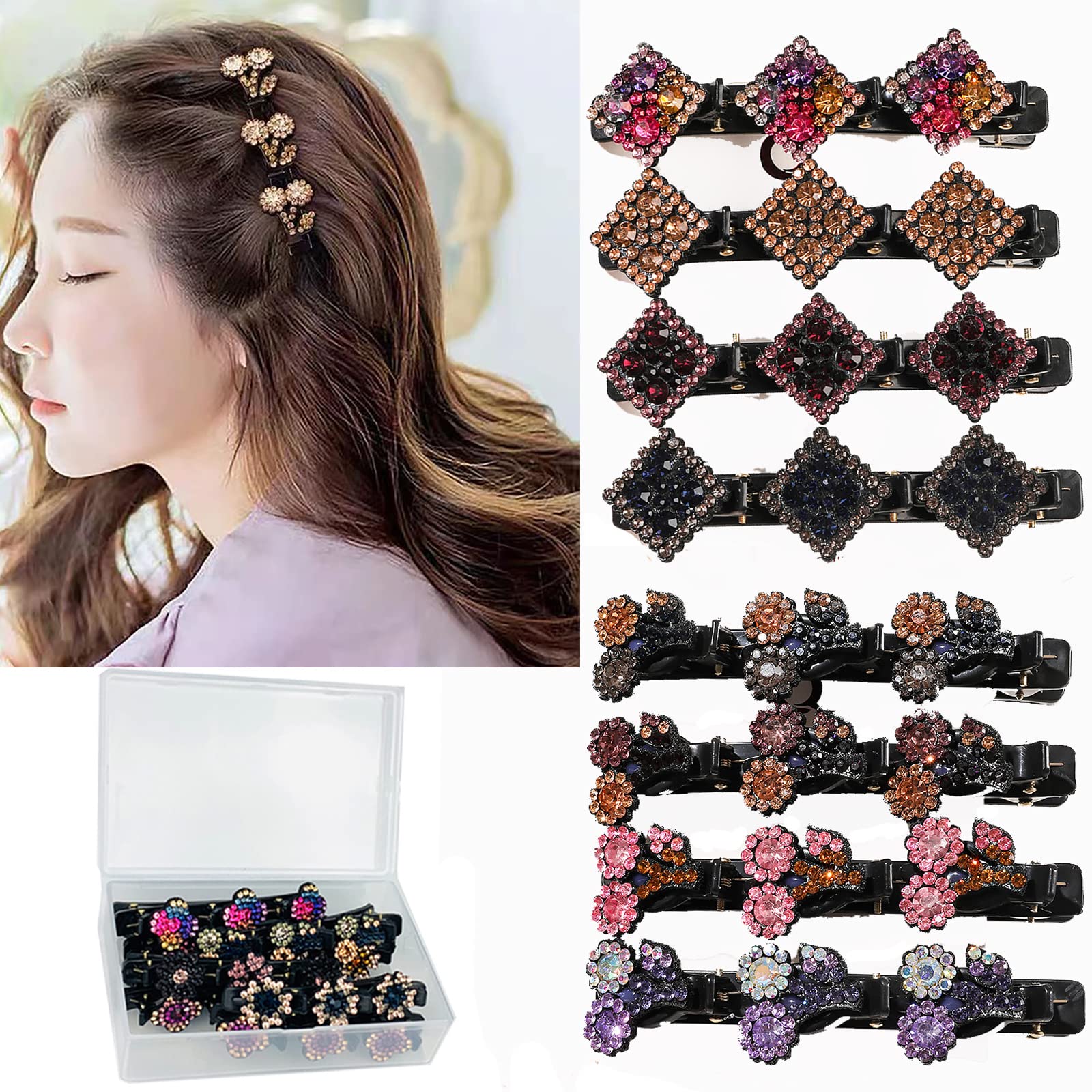  8PCS Sparkling Crystal Stone Braided Hair Clips Four