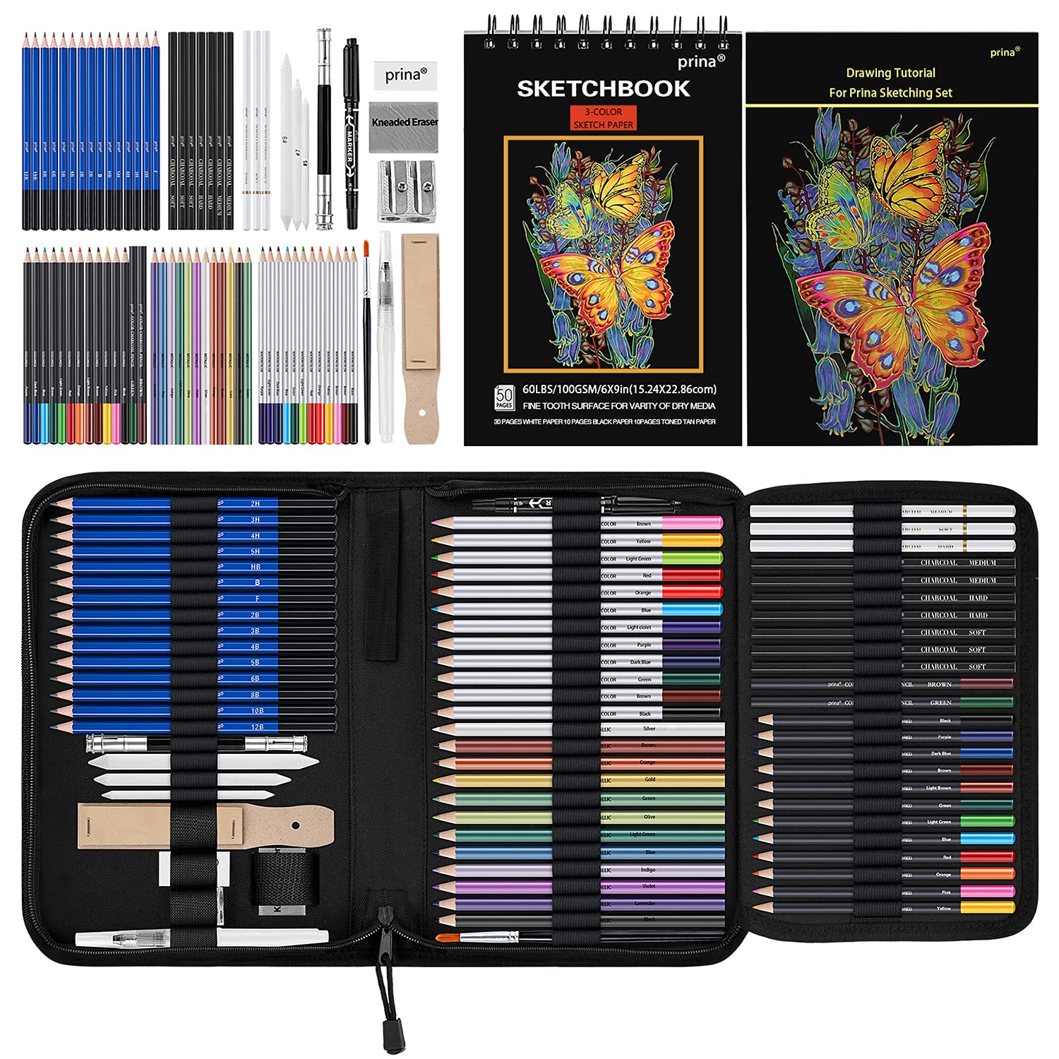  H & B 76 Colored Pencils & Sketchbook Drawing Kit