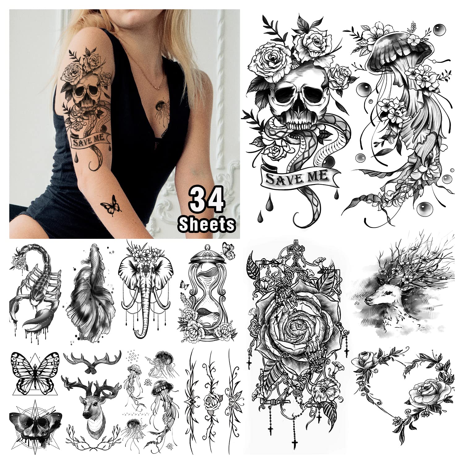 Cerlaza 125 Mixed Styles Long-Lasting Temporary Tattoos for Women Fake  Tattoos Sleeves for Body Marker Realistic Hand Arm Body Tatuajes Temporales  Adult