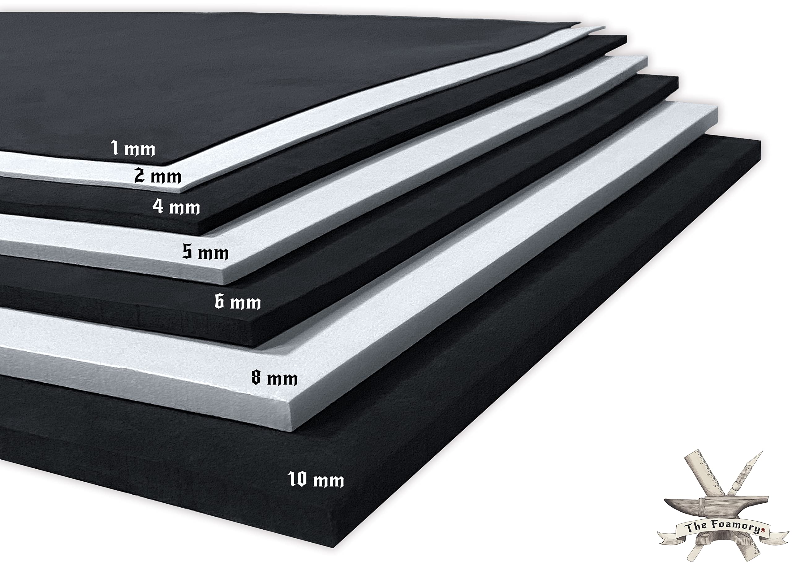 EVA Foam Cosplay - 2mm (1mm to 10mm) - Black or White - 14 x 39 Sheet -  Ultra High Density 85 kg/m3 - by The Foamory 2mm - Thickness Black