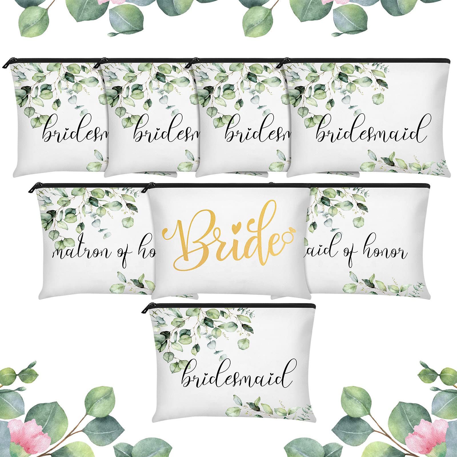 8 Pieces Bridesmaids Makeup Bag Wedding Bridal Makeup Bag Cosmetic Canvas  Bag Matron of Honor Bag Wedding Print Cosmetic Bag for Women Brides  Bridesmaids Wedding Parties(Fresh Pattern)