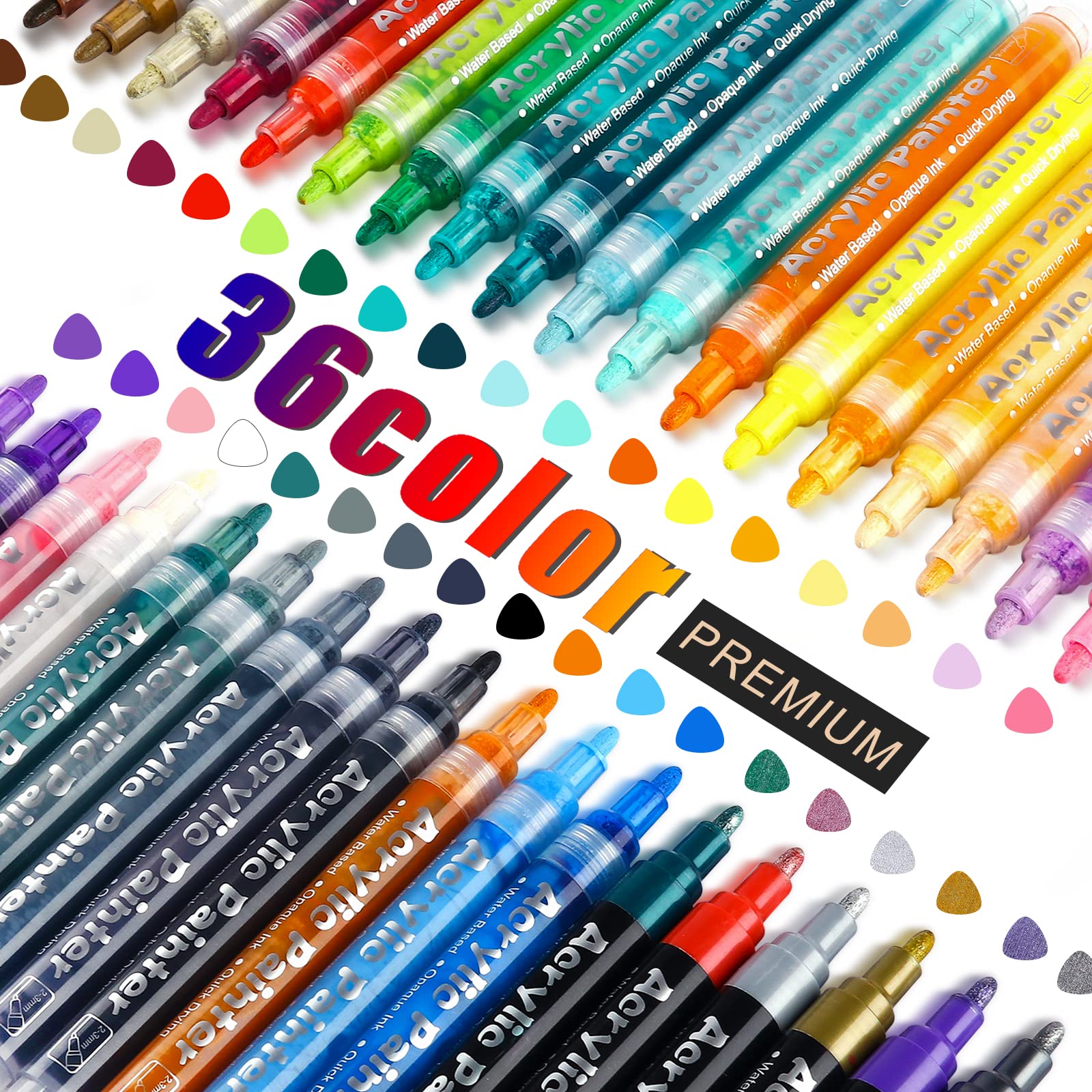 FUMILE Acrylic Paint Pens 36 Colors Paint Marker Pen Set Ideal for Rock  Wood Metal Plastic Glass Canvas Ceramic Easter Egg and more Painting Bright  Color Low Odor Easy to Ink Convenient