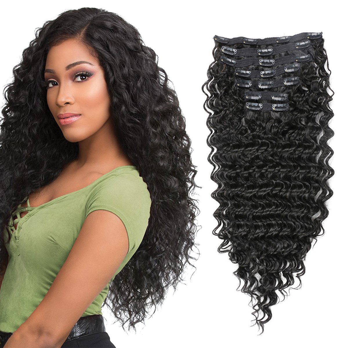 FASHION LINE Synthetic Curly Clip in Hair Extensions Double Weft
