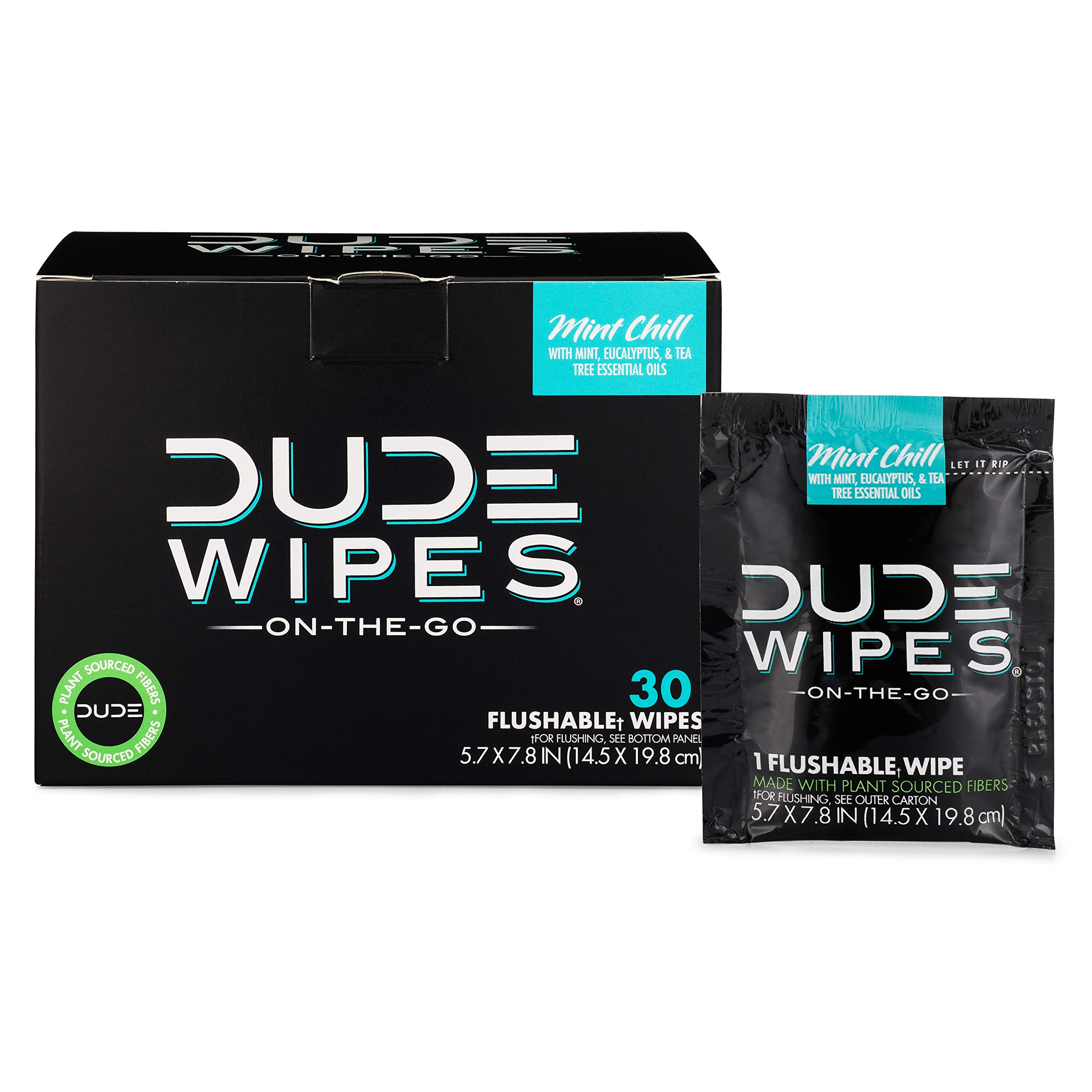 DUDE Wipes On-The-Go Flushable Wet Wipes - 1 Pack, 30 Wipes - Mint Chill  Extra-Large Individually Wrapped Wipes with Eucalyptus & Tea Tree Oil -  Septic and Sewer Safe