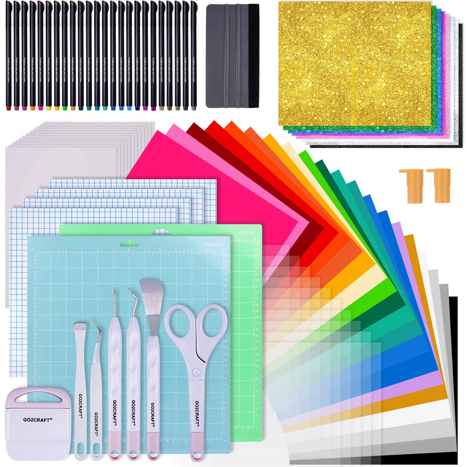 GO2CRAFT Accessories Bundle for Cricut Makers and All Explore Air,90Pcs  Ultimate Tools and Accessories with Adhesive Vinyl Sheets, Weeding Tools  Bundle, Transfer Vinyl, Cricut Starter Kit for Perfect Crafting Projects