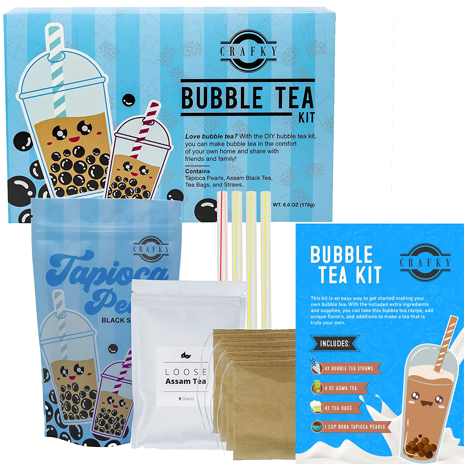 Crafky DIY Bubble Tea Kit, Complete with Boba Tapioca Pearls