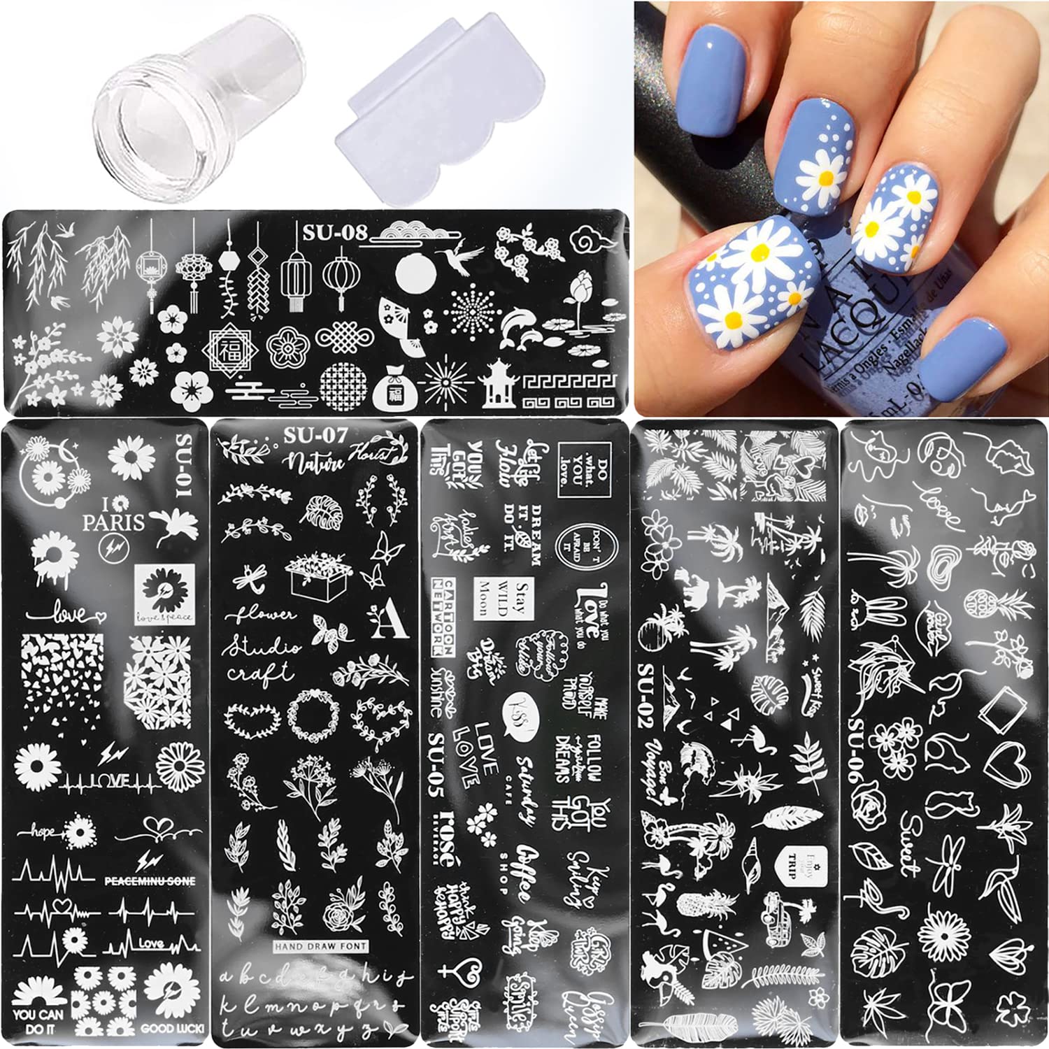 Buy 2pcs Large Abstract Face Galaxy Nail Stamping Plates Line Girl Face  Pictures Stencil Moon Star Space Nail Picture Design Stamp Templates Mix  Flower Leaf Starry Sky Stainless Steel Nail Art Image