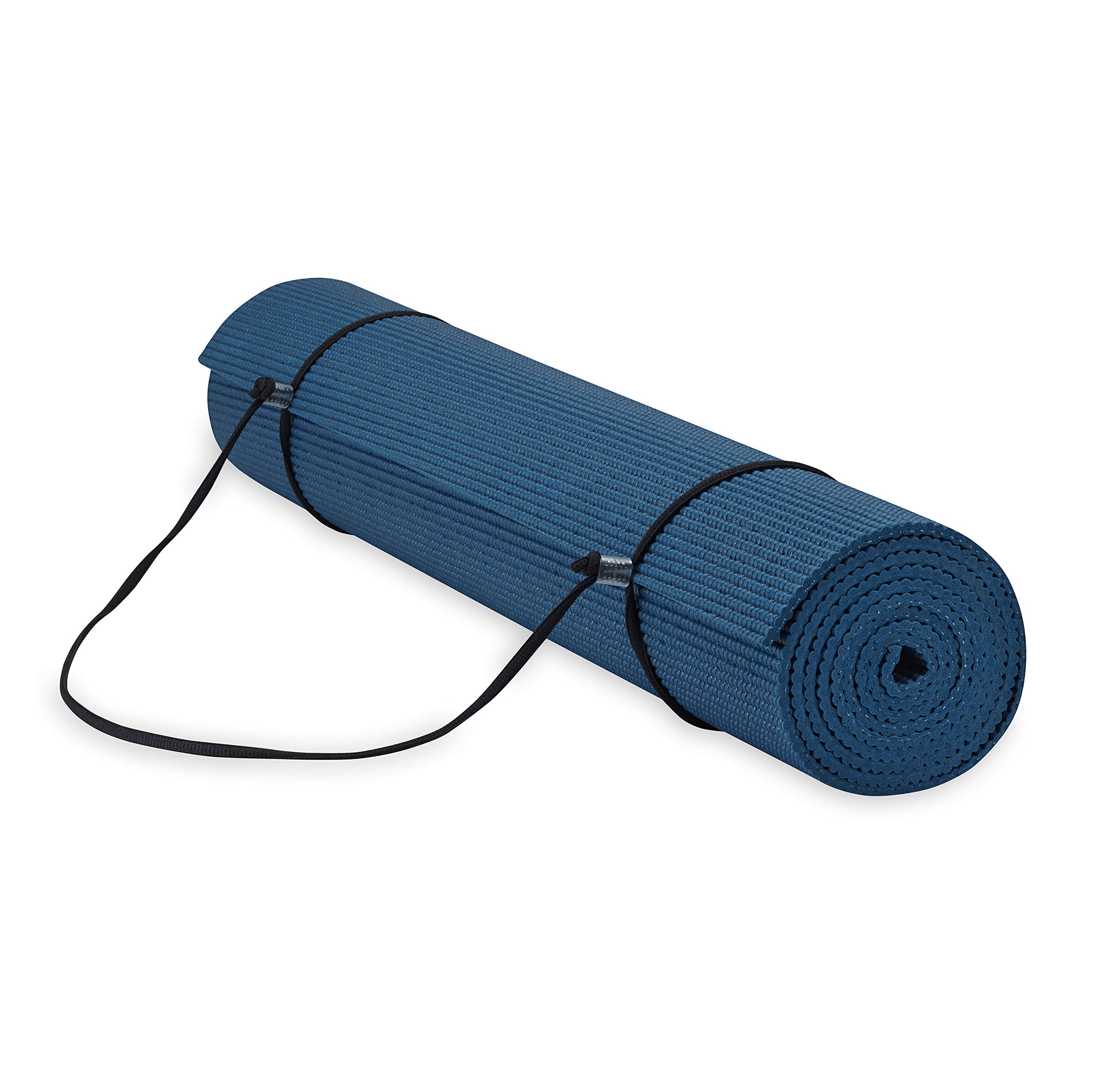 Gaiam Essentials Premium Yoga Mat with Yoga Mat Carrier Sling (72L x 24W  x 1/4 Inch Thick) Navy