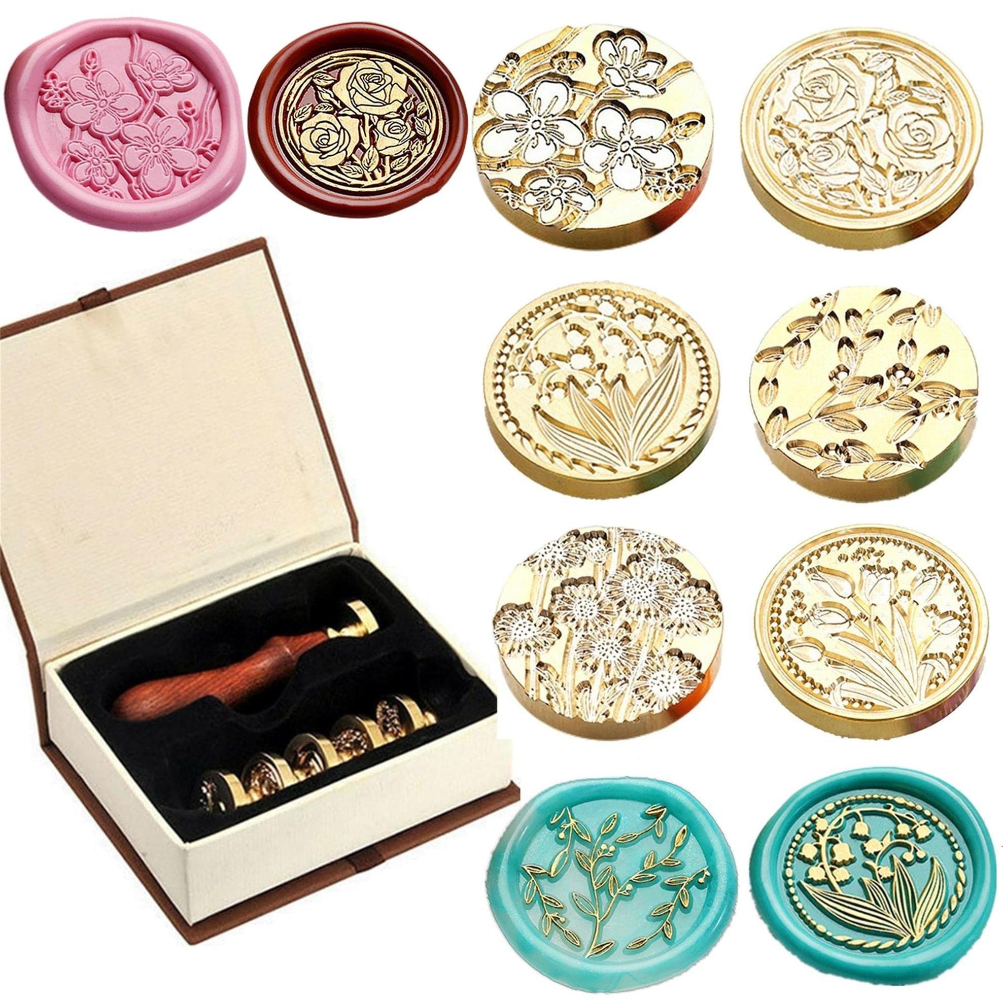 Wax Seal Stamp 6 Pieces Set Sealing Wax Stamp Heads 6Pcs + 1