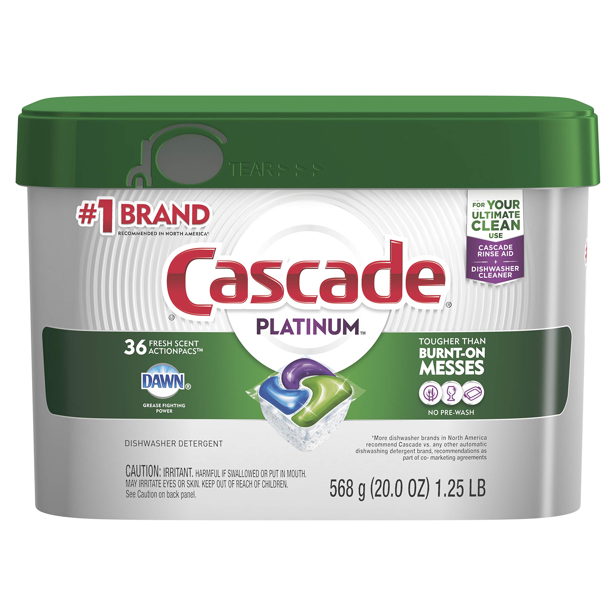 Cascade Platinum Dishwasher Pods, ActionPacs Dishwasher Detergent with  Dishwasher Cleaner Action, Fresh Scent, 36 count