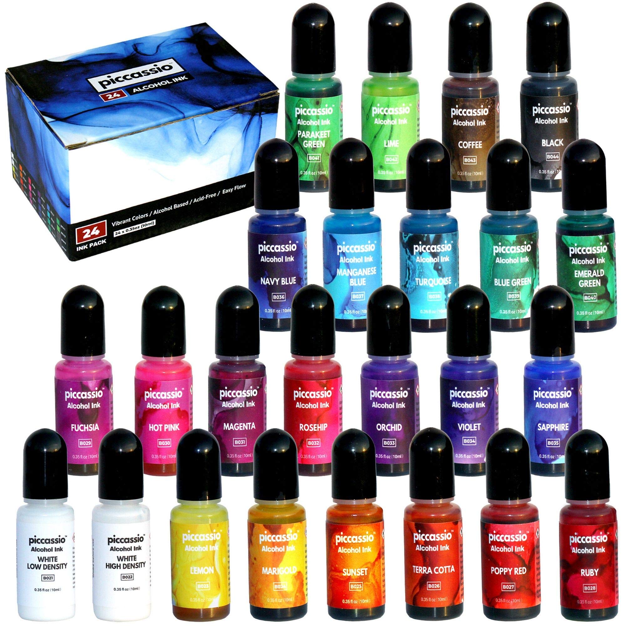 Alcohol Ink Set - 24 Highly Saturated Alcohol Inks - Acid-Free