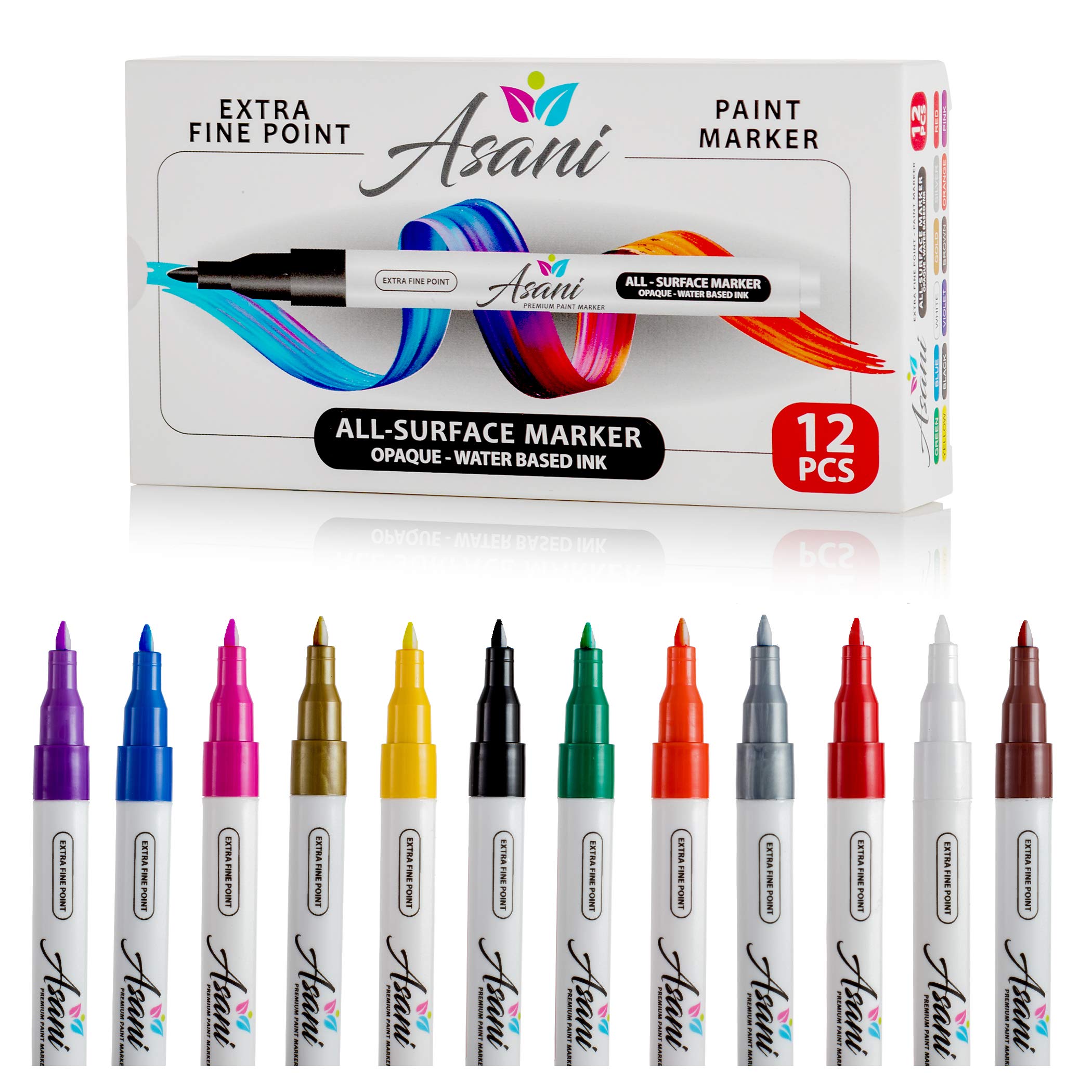 Acrylic Paint Pens for Fabric, Glass, Wood, Extra Fine Tip, 12