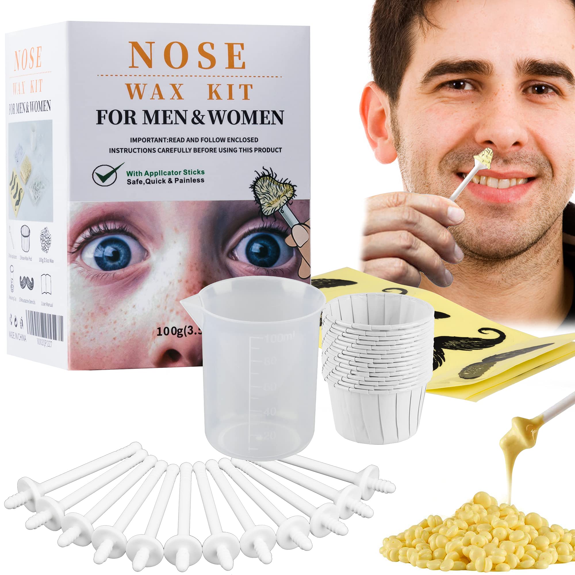 Nose Wax Kit for Men, 100g Wax, Nose Hair Removal Waxing Kit with 30  Applicators(15 Times) Ears Nose Hair Remover Wax from CoFashion Nose Hair  Removal for Men with 15 Paper Cups