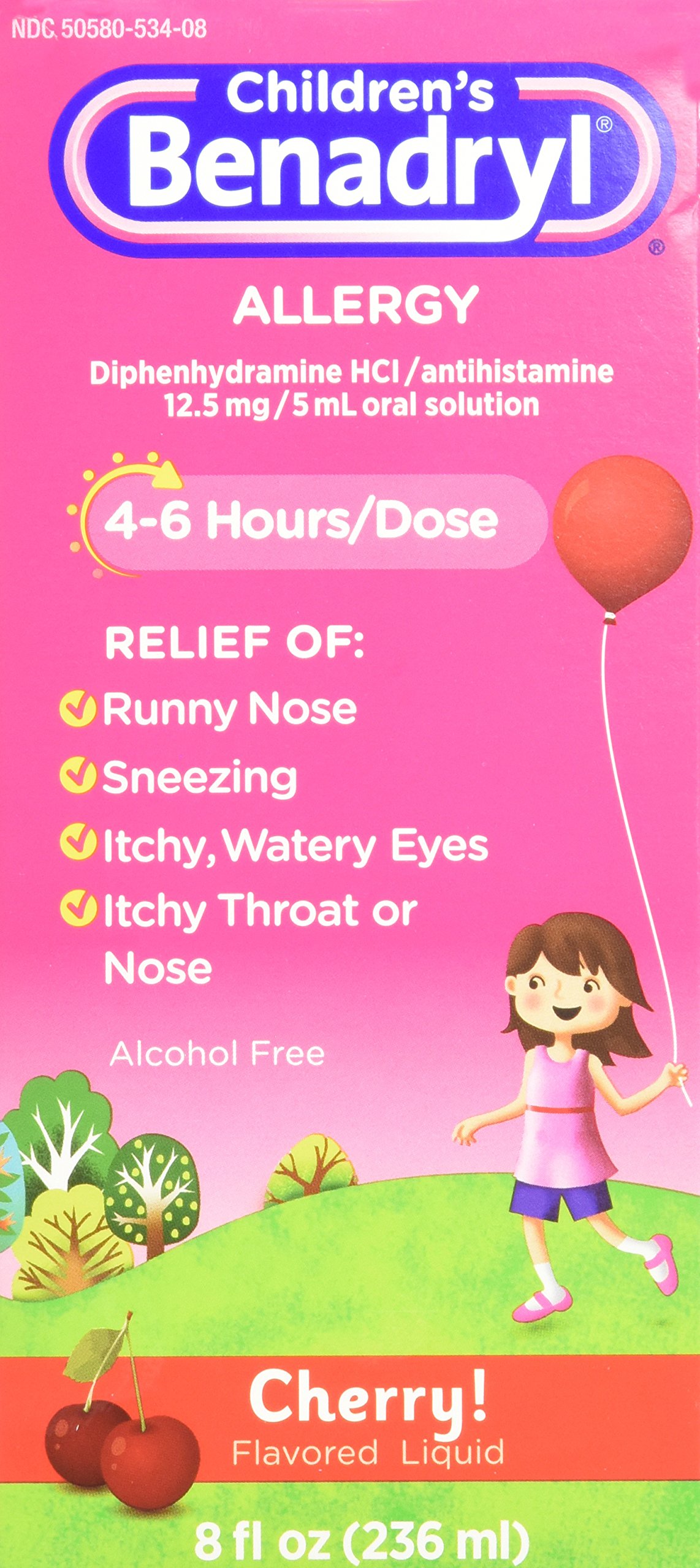 View of Children's Benadryl Allergy Cherry Flavored Liquid 8 fl oz (Pack of 2)